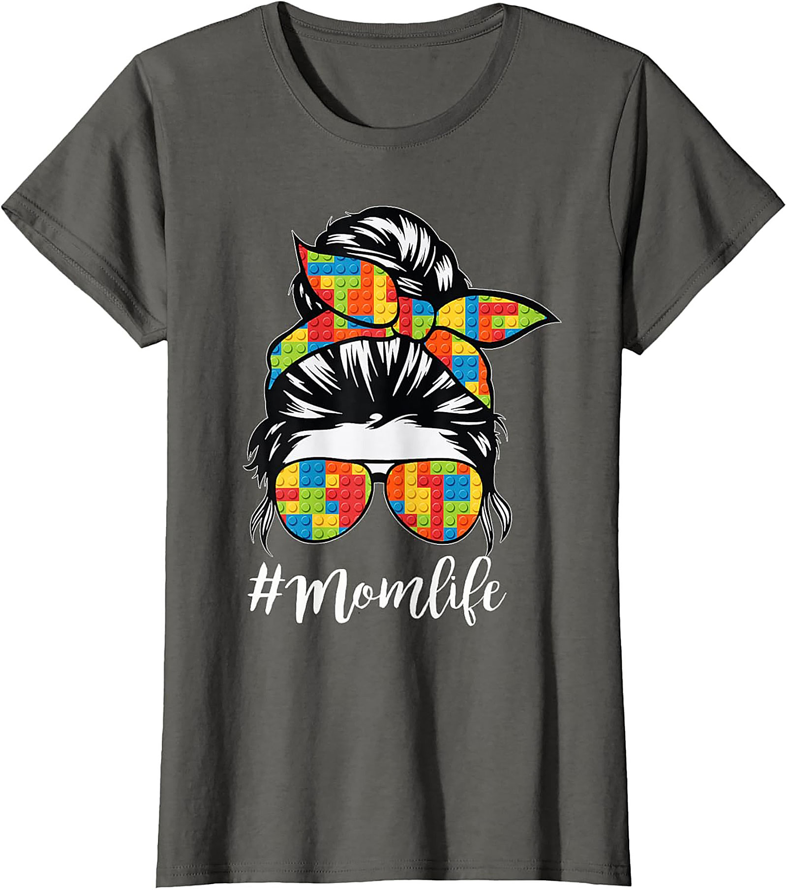 Messy Bun Momlife T-shirt Funny Building Block Mom Tee