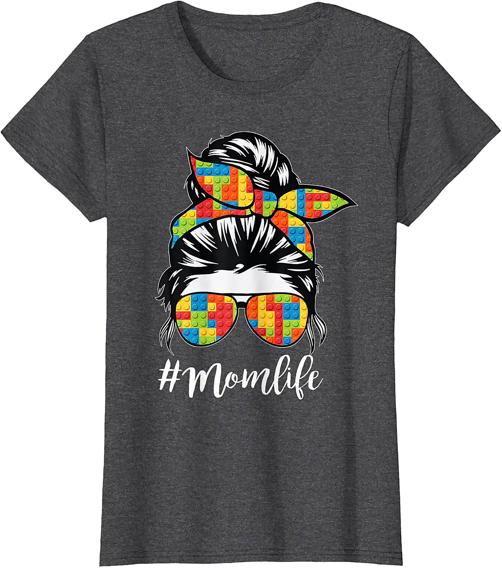 Messy Bun Momlife T-shirt Funny Building Block Mom Tee