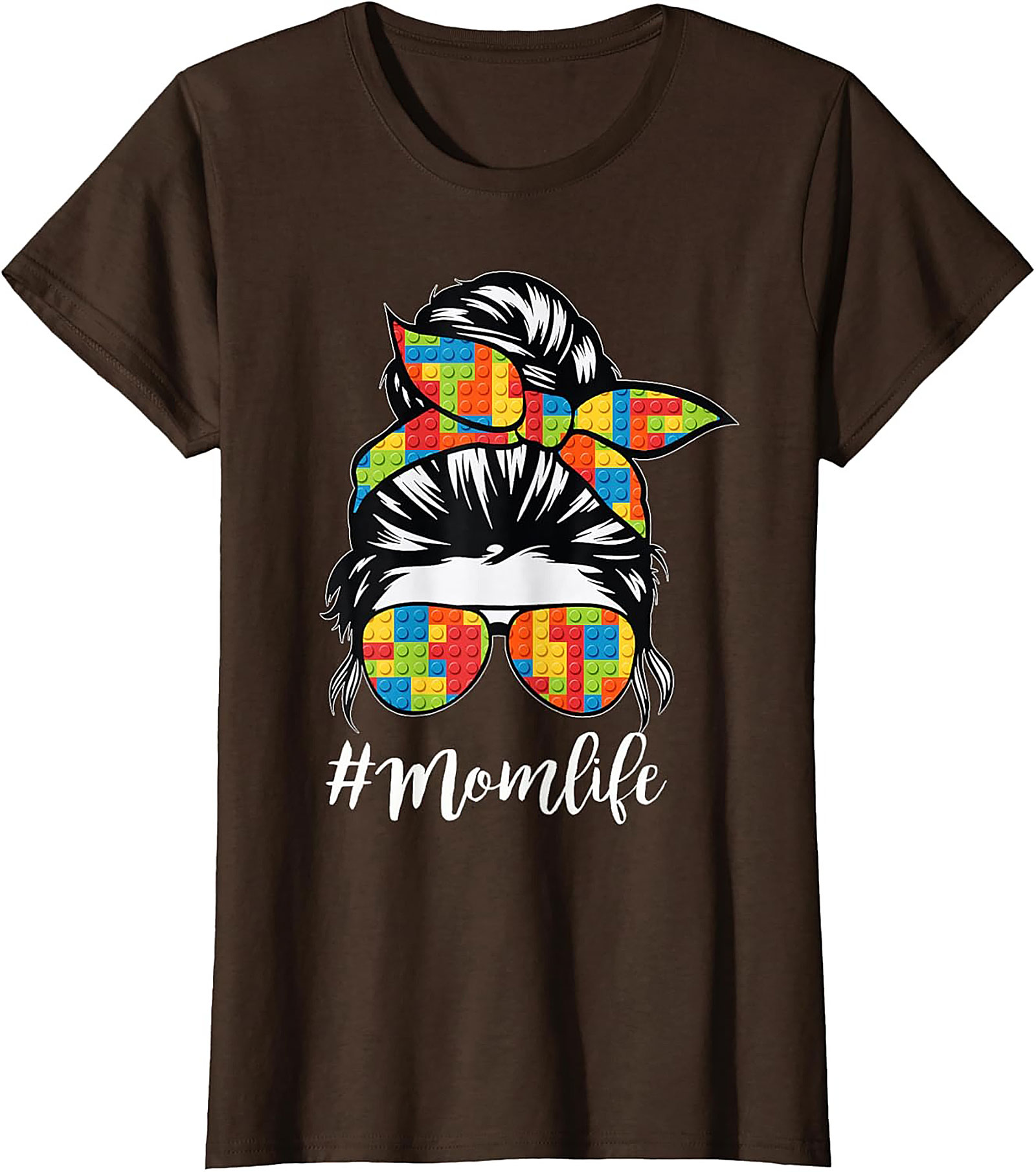 Messy Bun Momlife T-shirt Funny Building Block Mom Tee