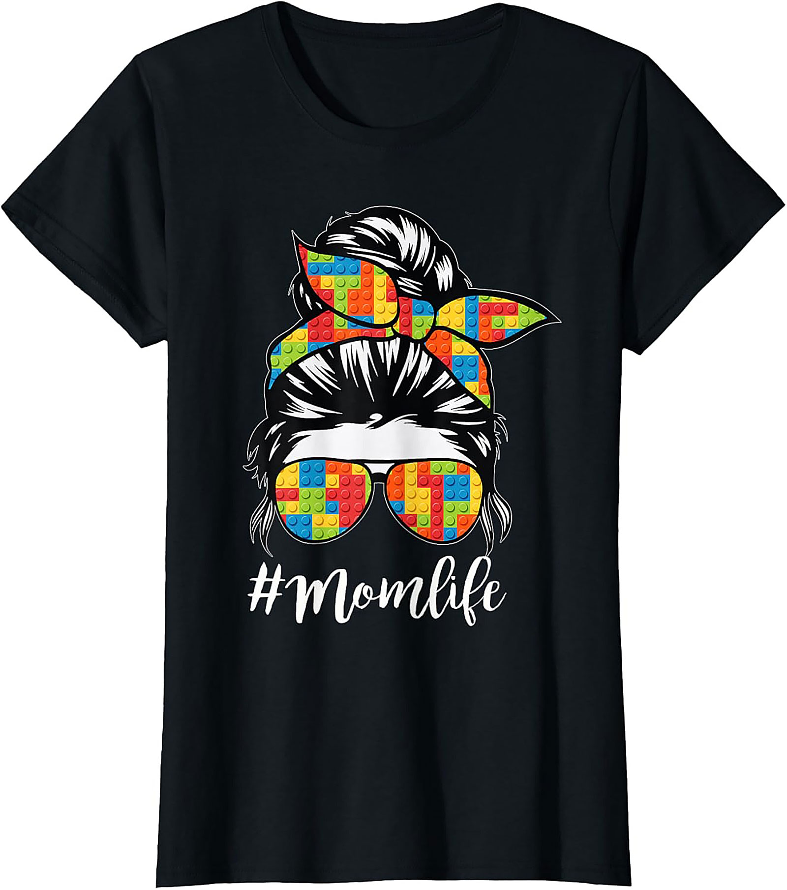 Messy Bun Momlife T-shirt Funny Building Block Mom Tee