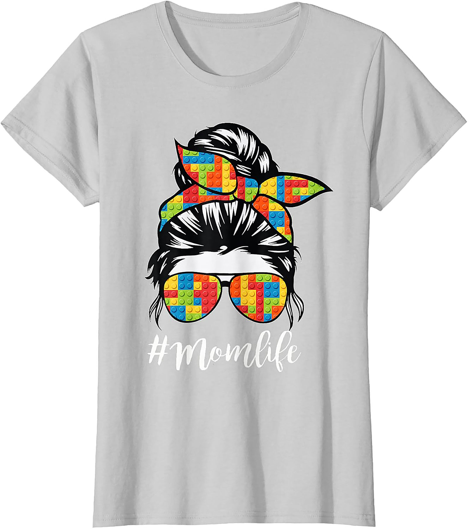 Messy Bun Momlife T-shirt Funny Building Block Mom Tee