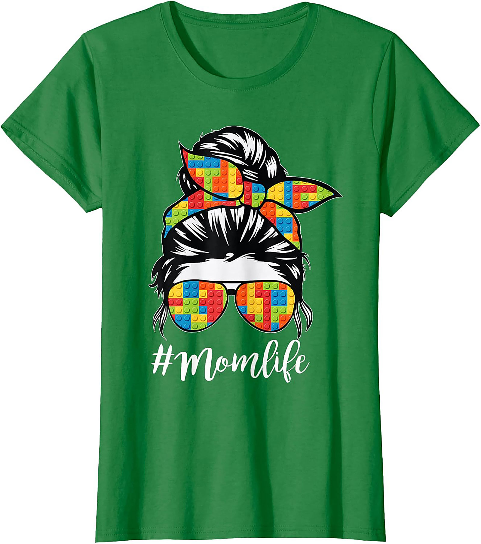 Messy Bun Momlife T-shirt Funny Building Block Mom Tee