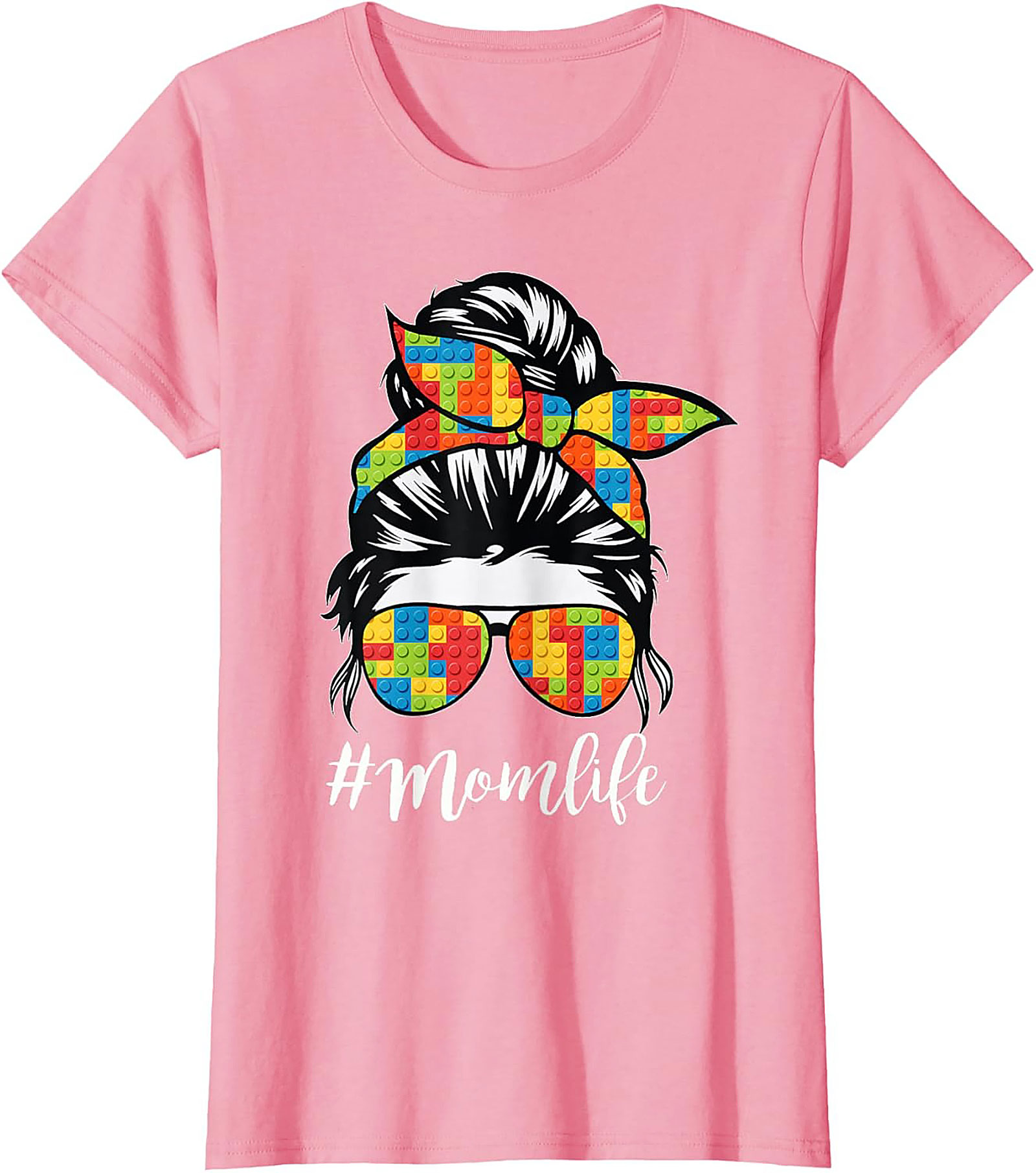 Messy Bun Momlife T-shirt Funny Building Block Mom Tee