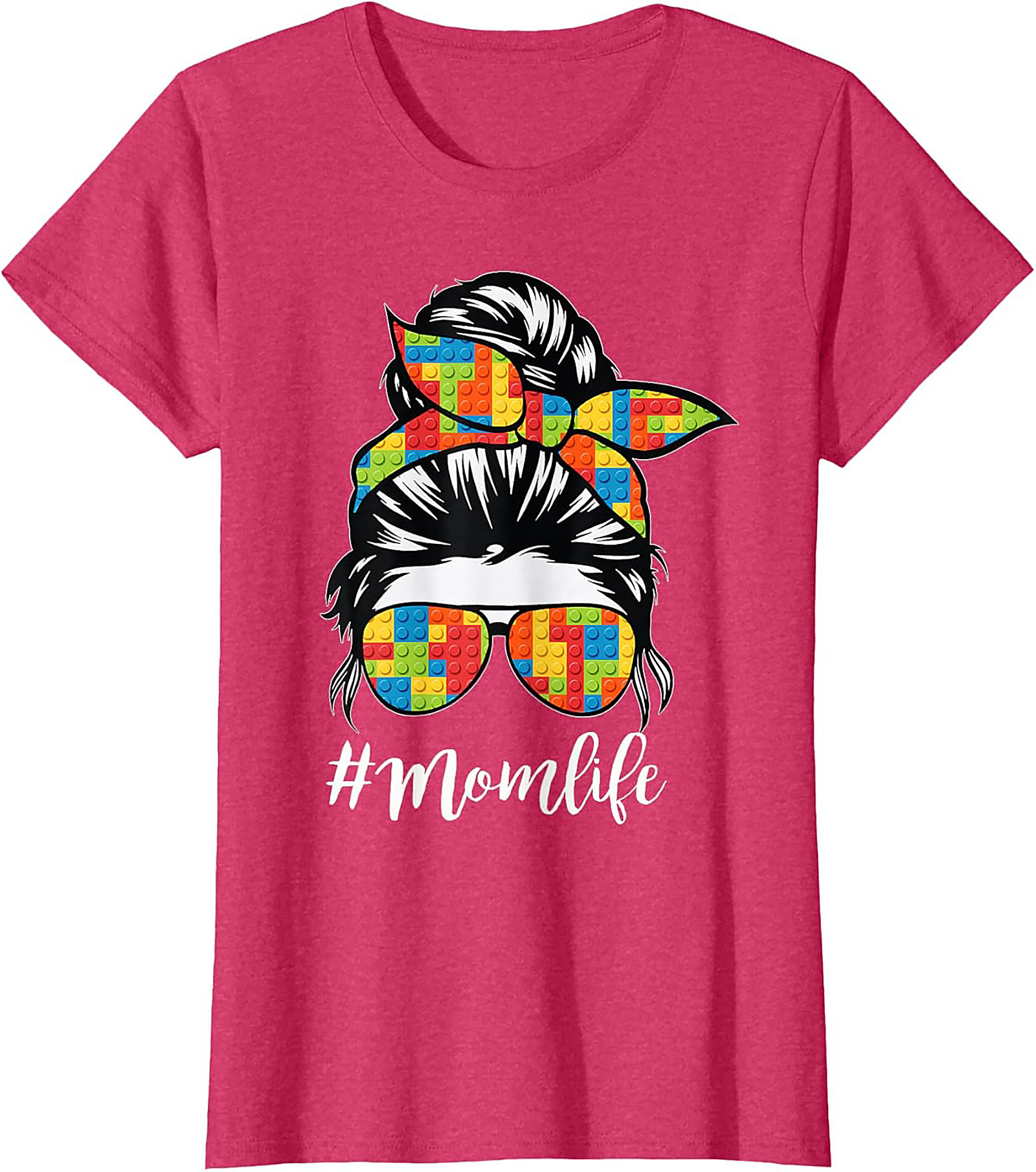 Messy Bun Momlife T-shirt Funny Building Block Mom Tee
