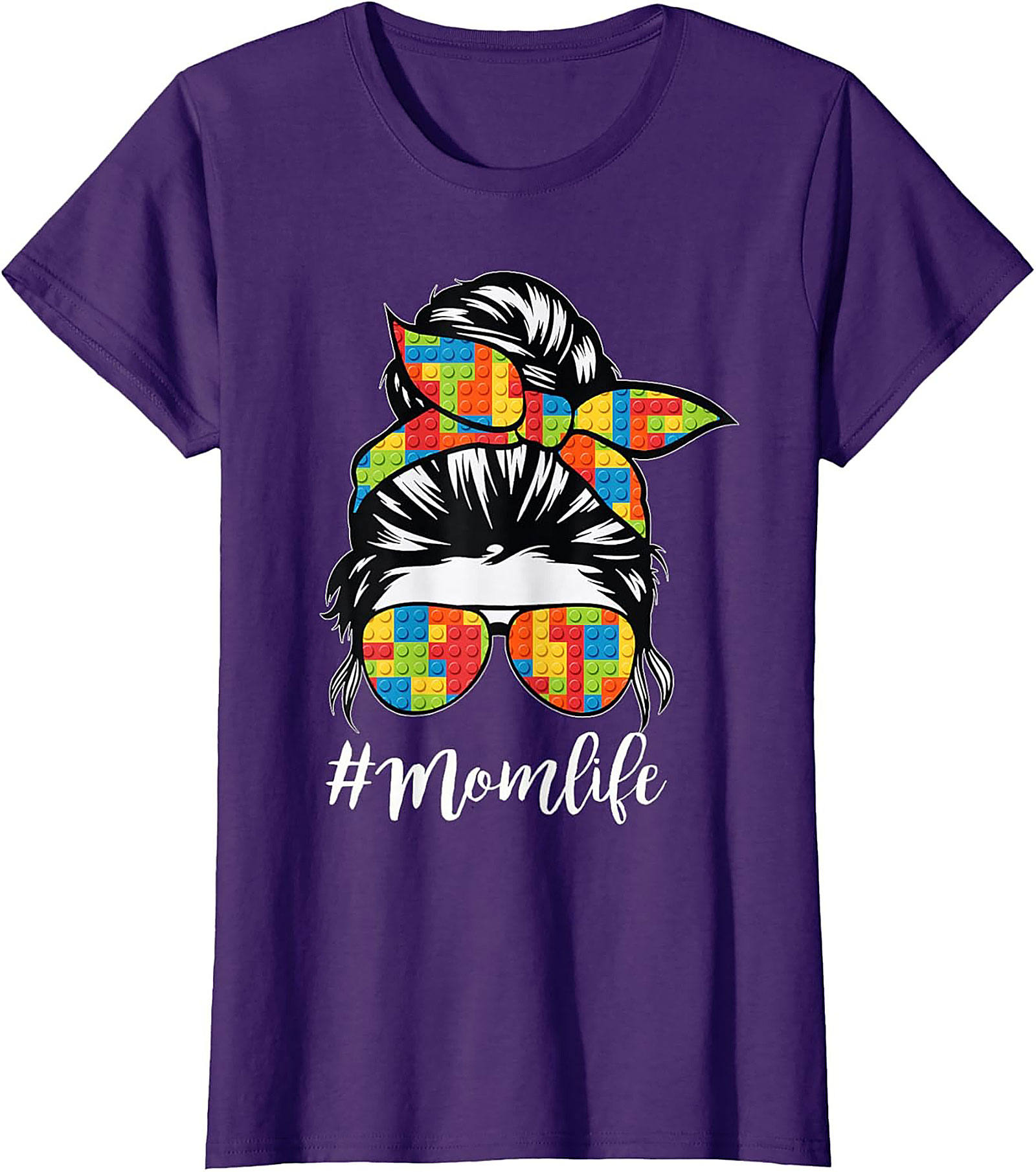 Messy Bun Momlife T-shirt Funny Building Block Mom Tee