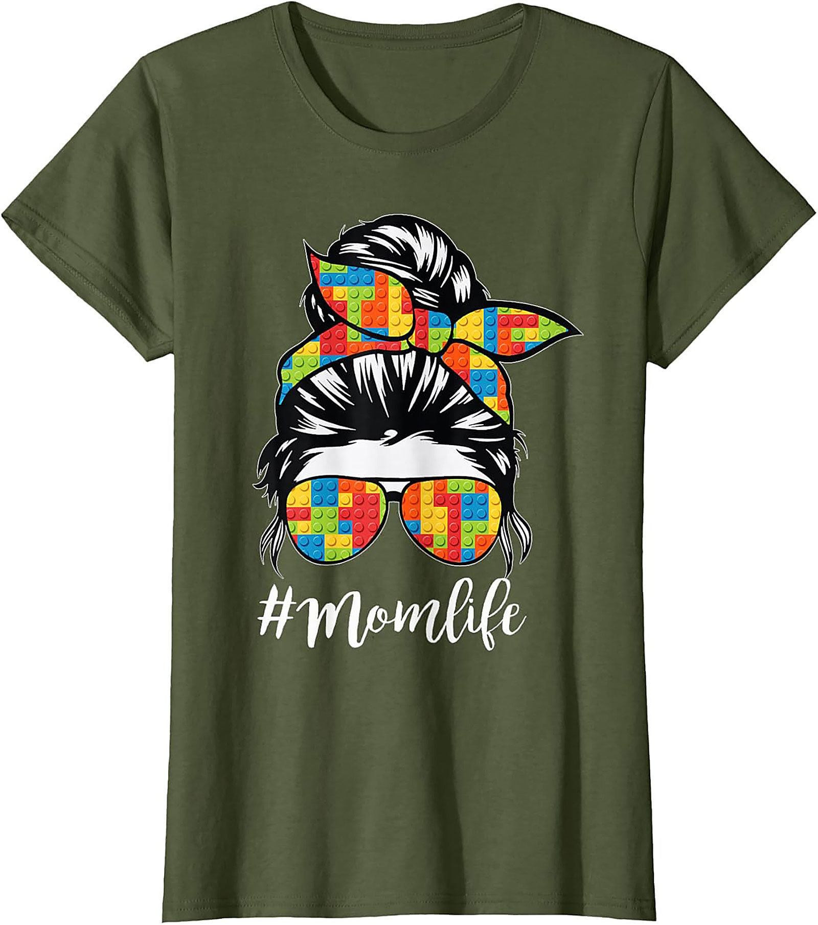 Messy Bun Momlife T-shirt Funny Building Block Mom Tee