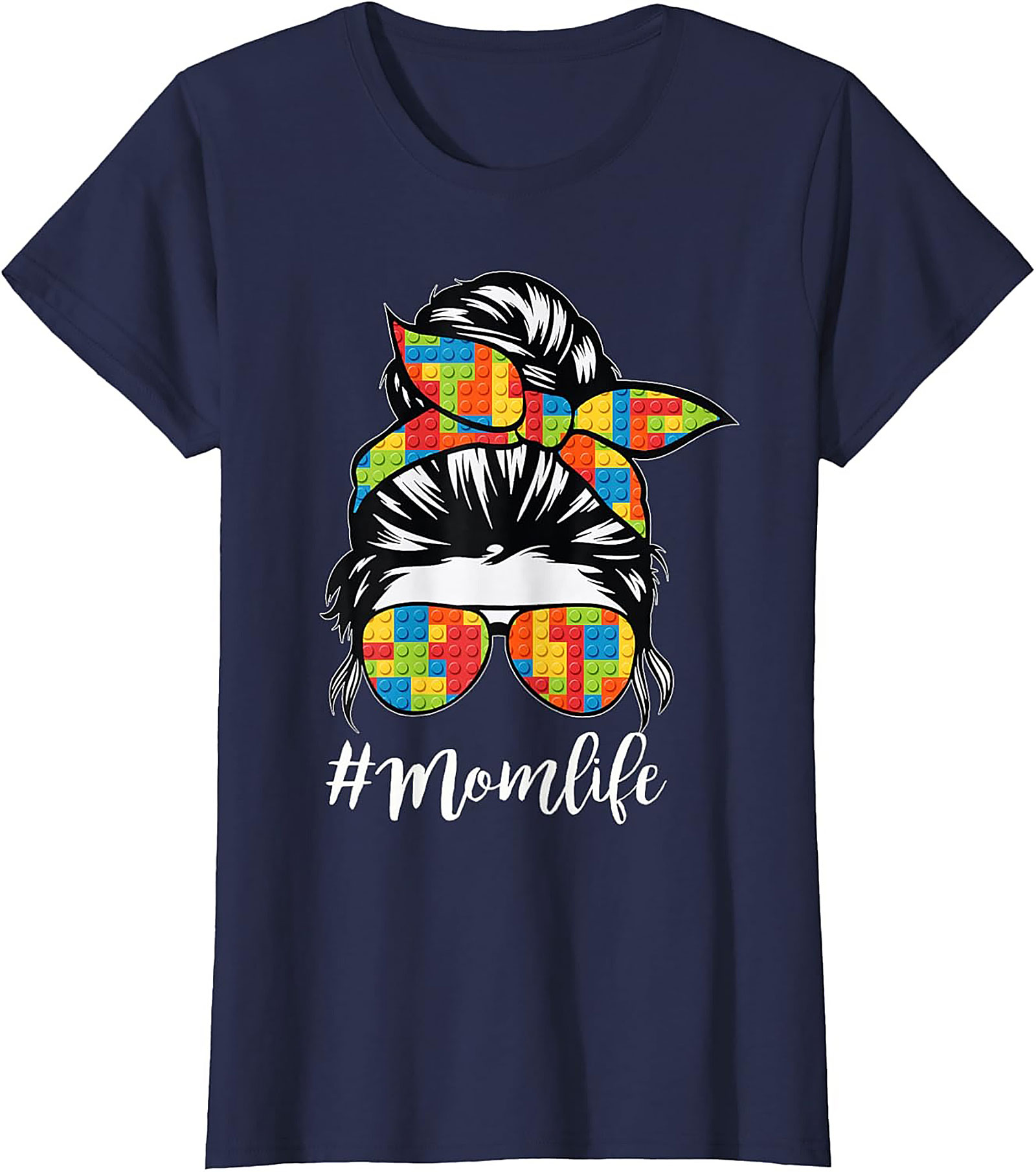 Messy Bun Momlife T-shirt Funny Building Block Mom Tee