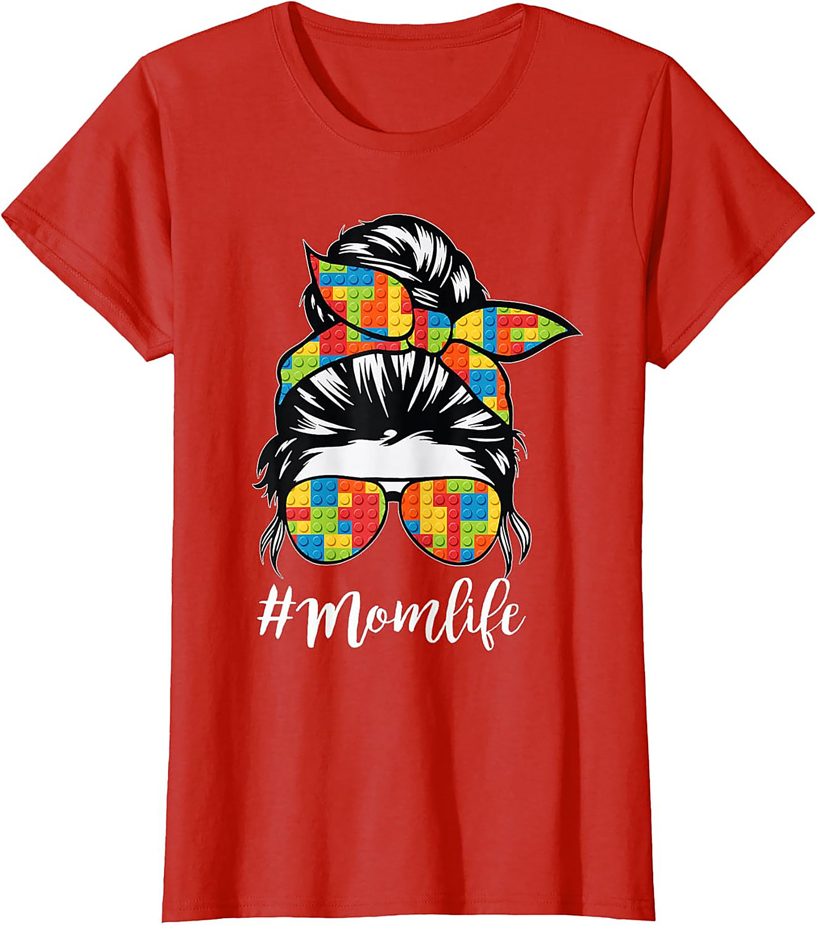 Messy Bun Momlife T-shirt Funny Building Block Mom Tee