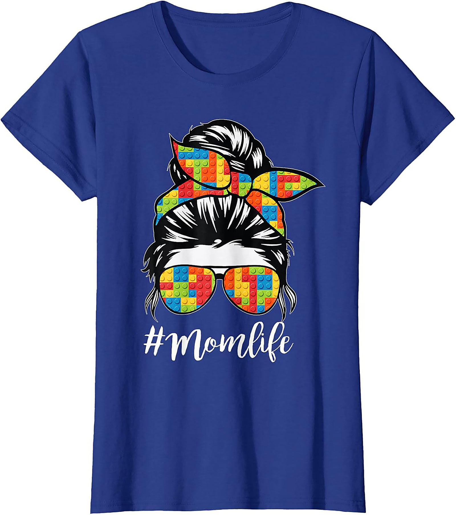 Messy Bun Momlife T-shirt Funny Building Block Mom Tee