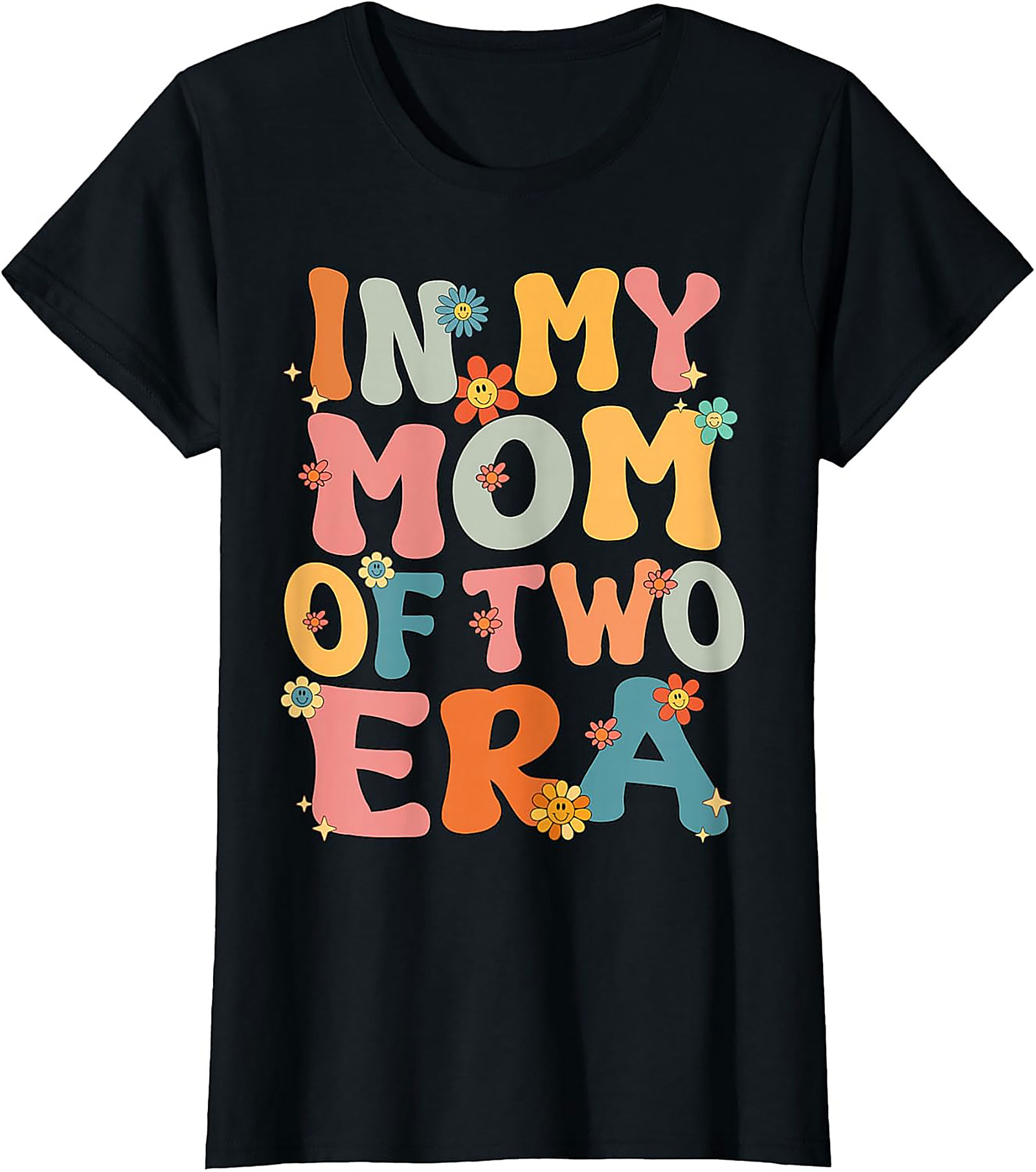 Mom of Two Era T-Shirt Groovy Retro Funny Graphic Tee