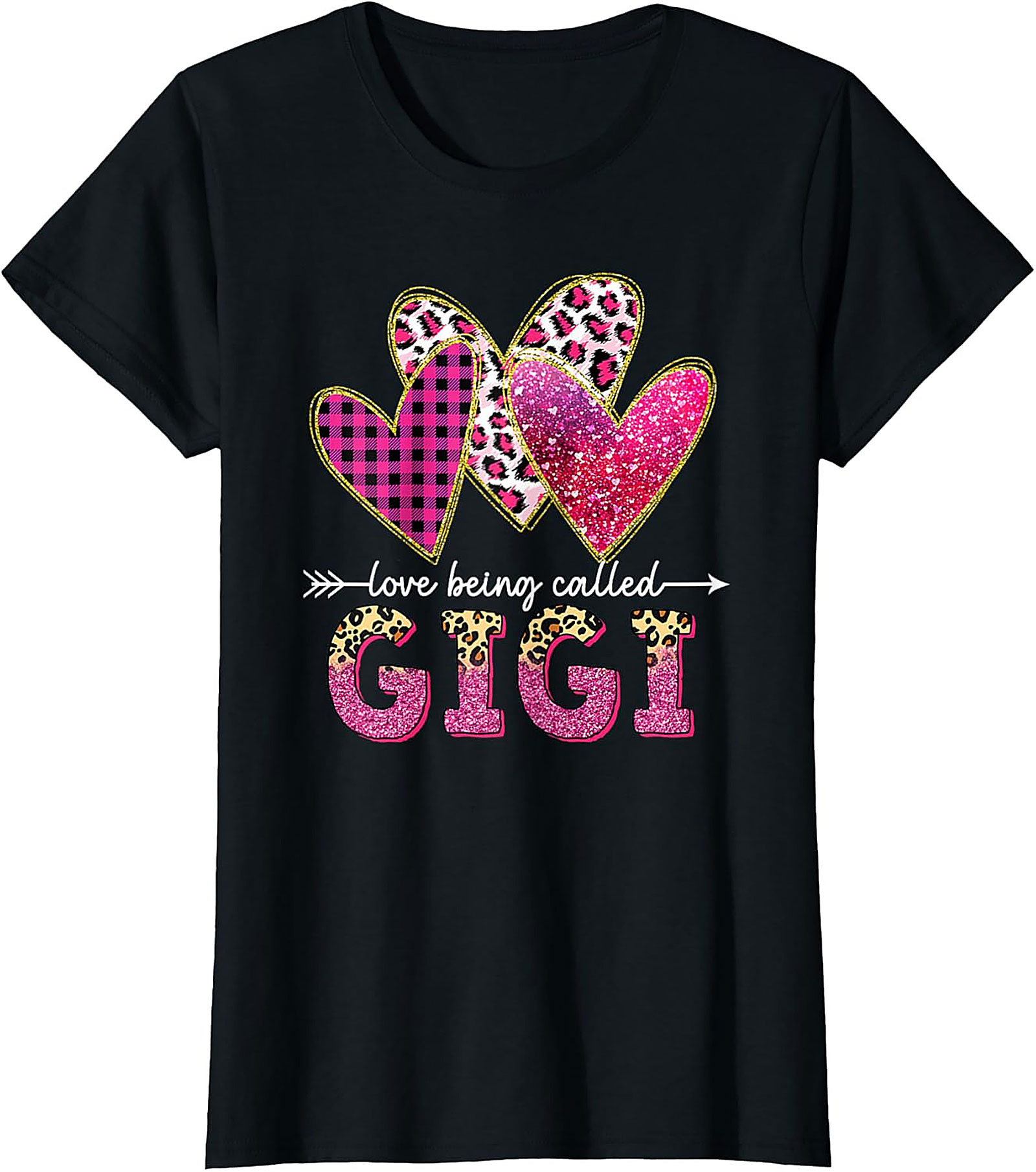 Gigi T-shirt Leopard Glitter Hearts Graphic Tee Gift