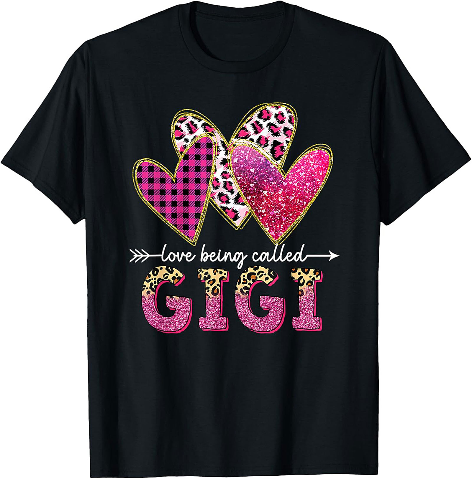 Gigi T-shirt Leopard Glitter Hearts Graphic Tee Gift
