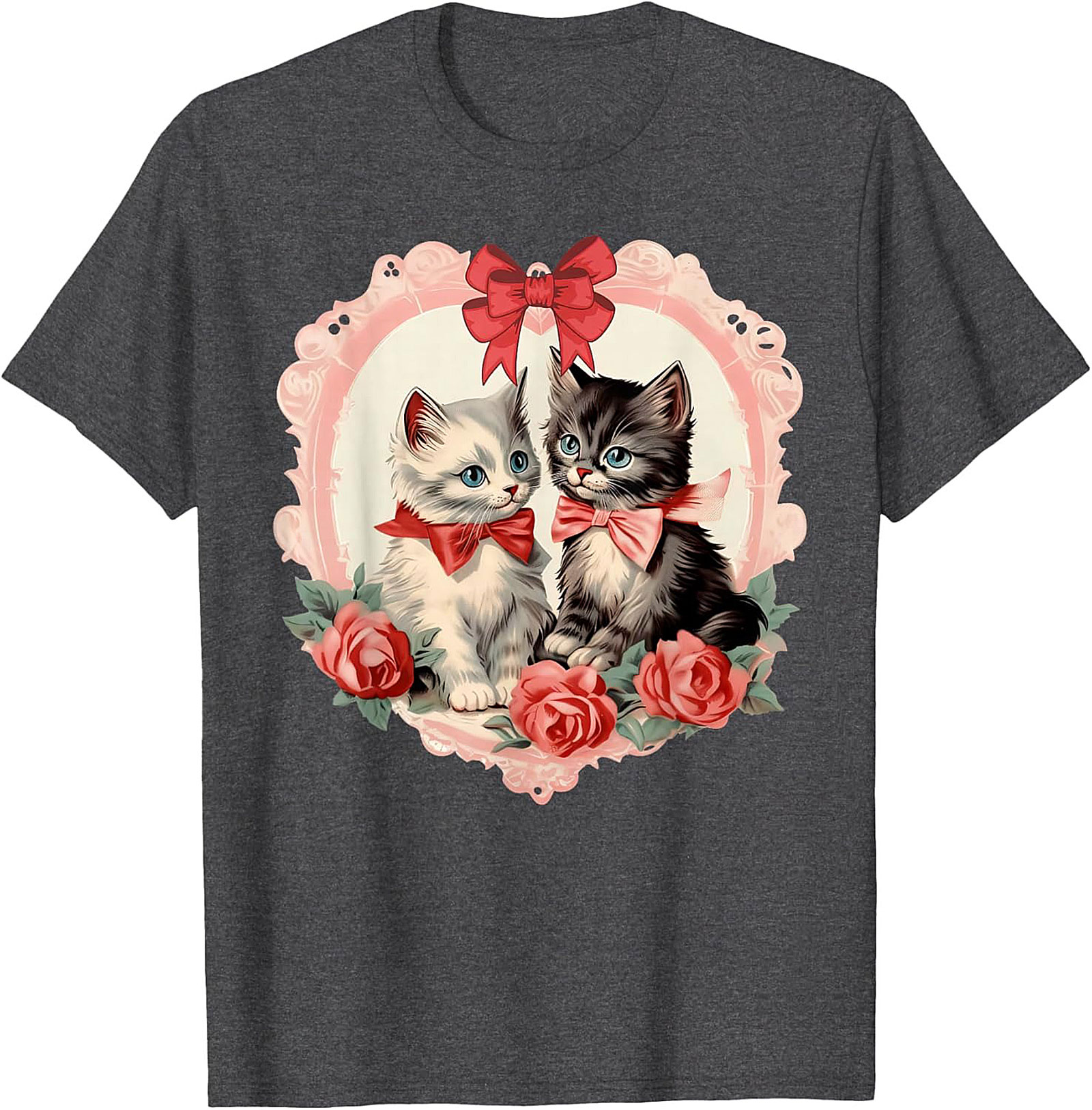 Vintage Kitten Graphic Tee Romantic Cat Lovers Shirt
