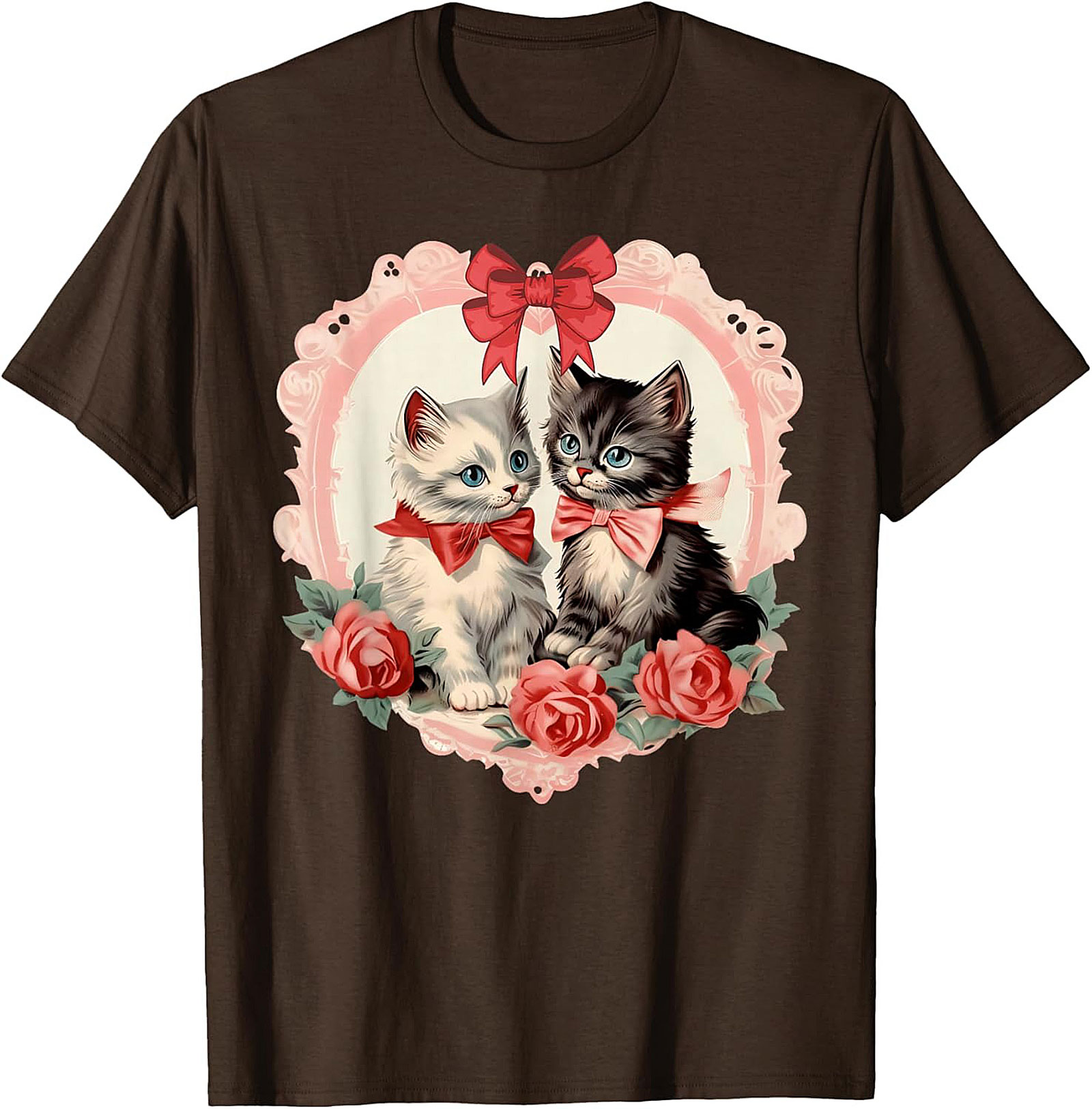 Vintage Kitten Graphic Tee Romantic Cat Lovers Shirt