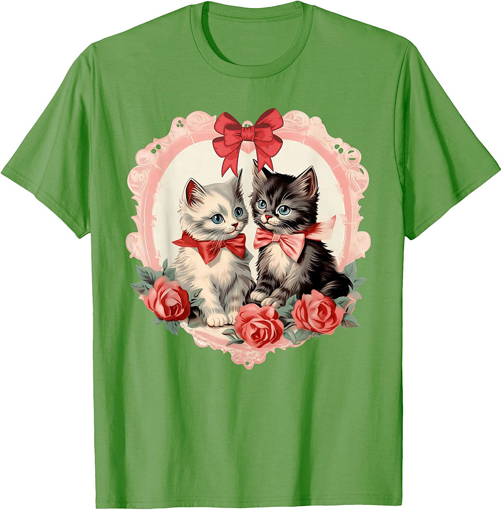 Vintage Kitten Graphic Tee Romantic Cat Lovers Shirt