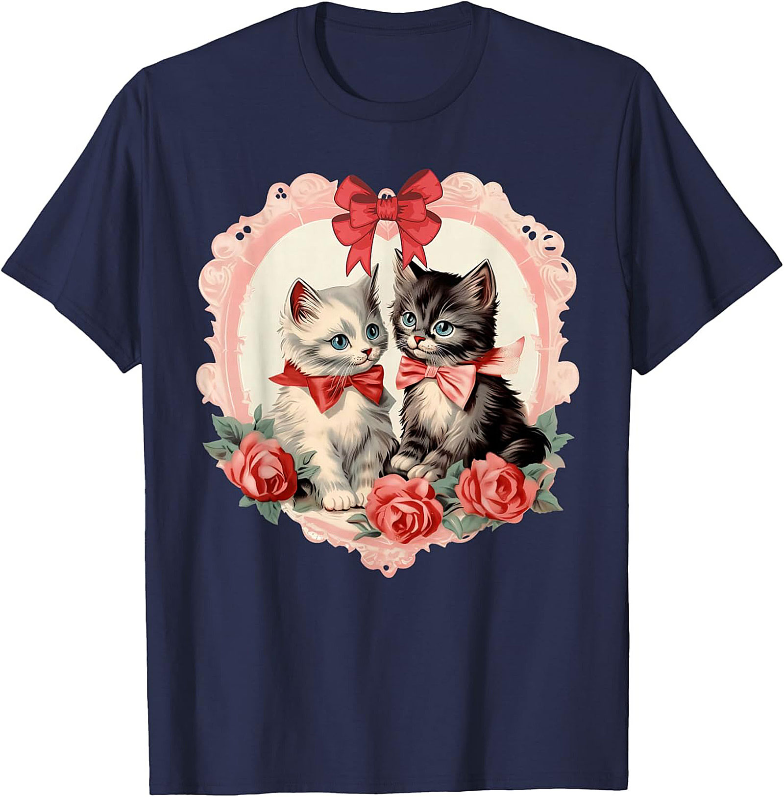 Vintage Kitten Graphic Tee Romantic Cat Lovers Shirt
