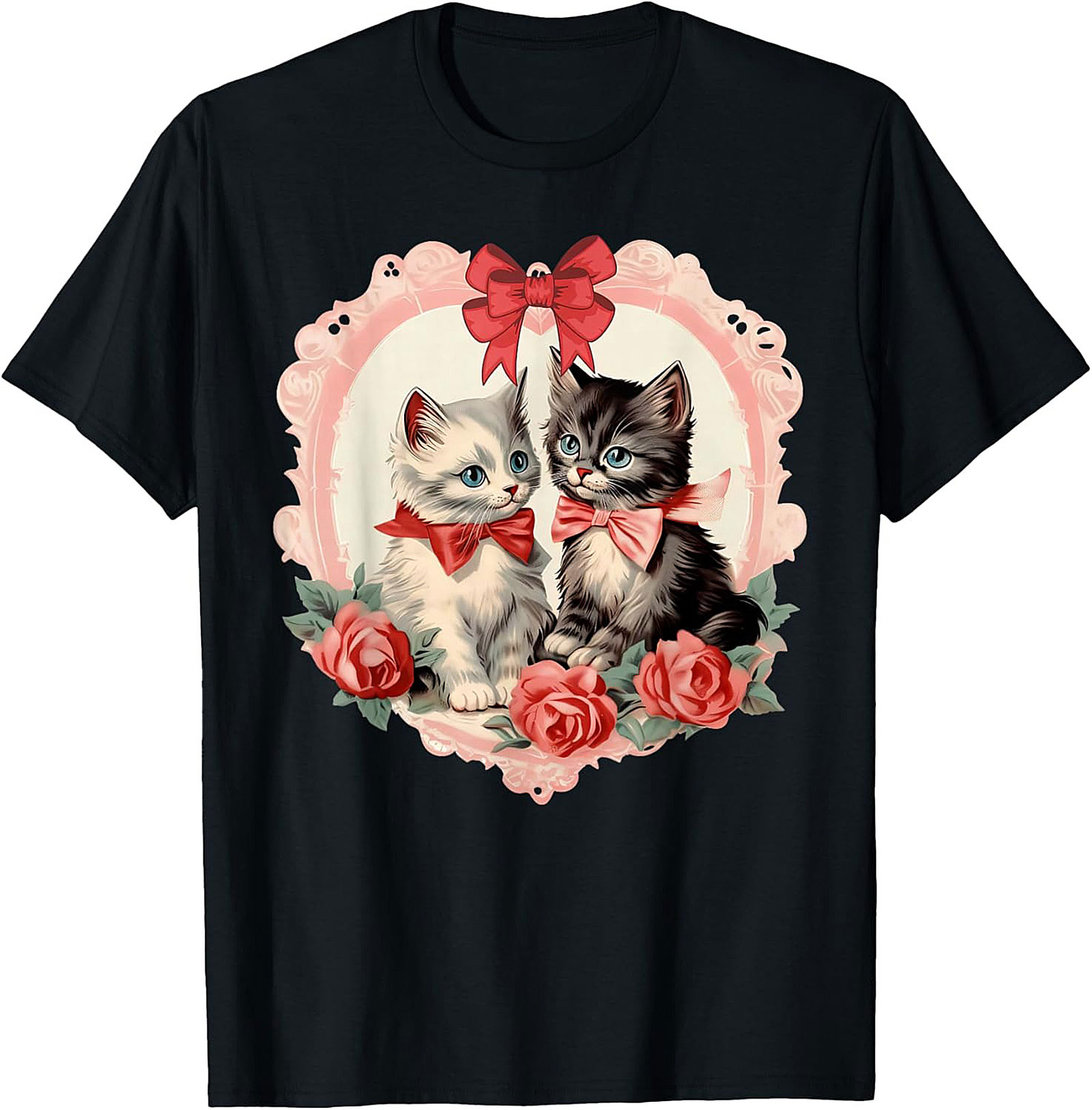 Vintage Kitten Graphic Tee Romantic Cat Lovers Shirt