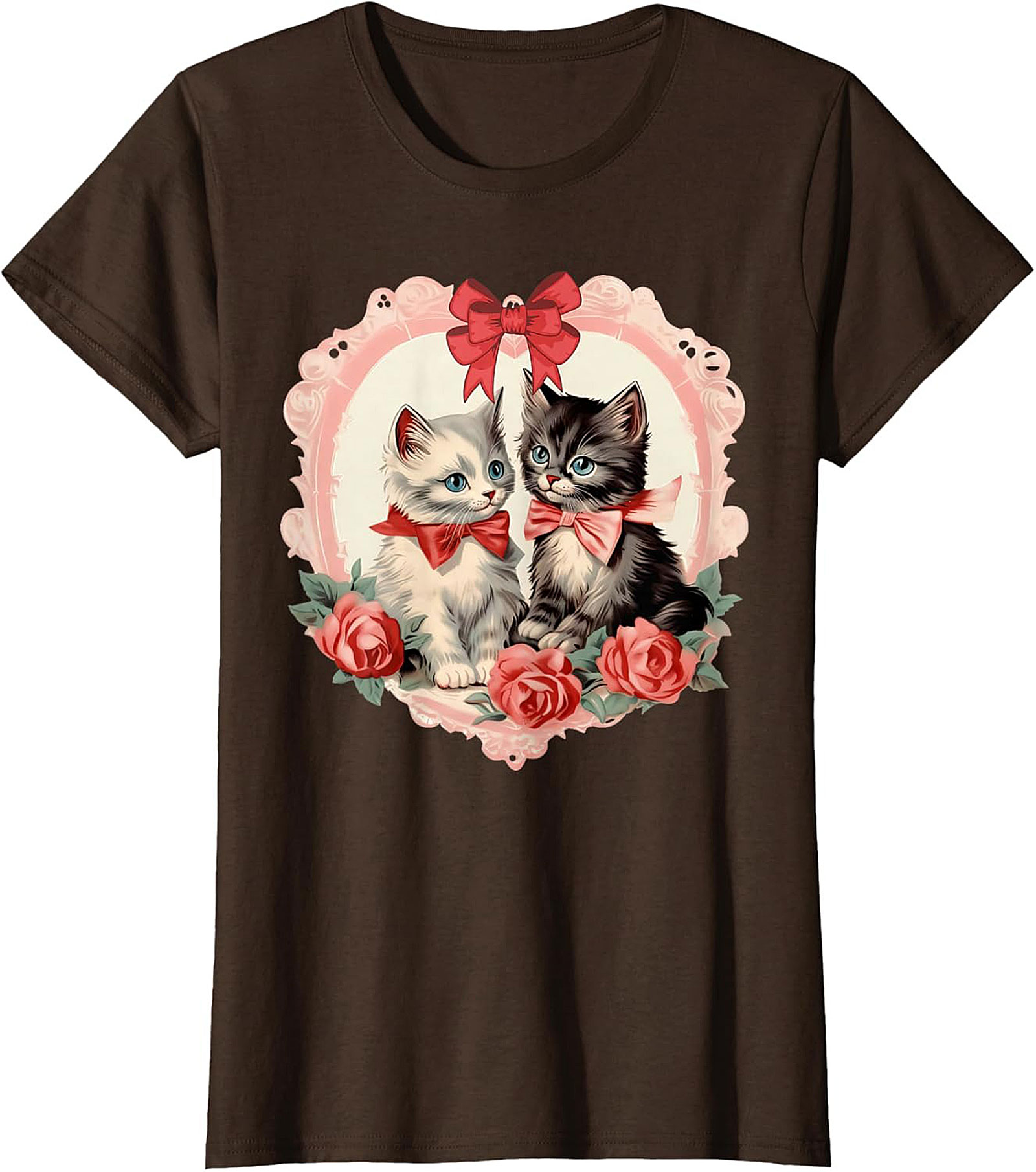 Vintage Kitten Graphic Tee Romantic Cat Lovers Shirt
