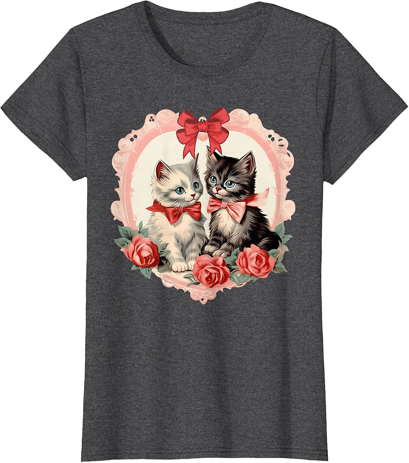Vintage Kitten Graphic Tee Romantic Cat Lovers Shirt