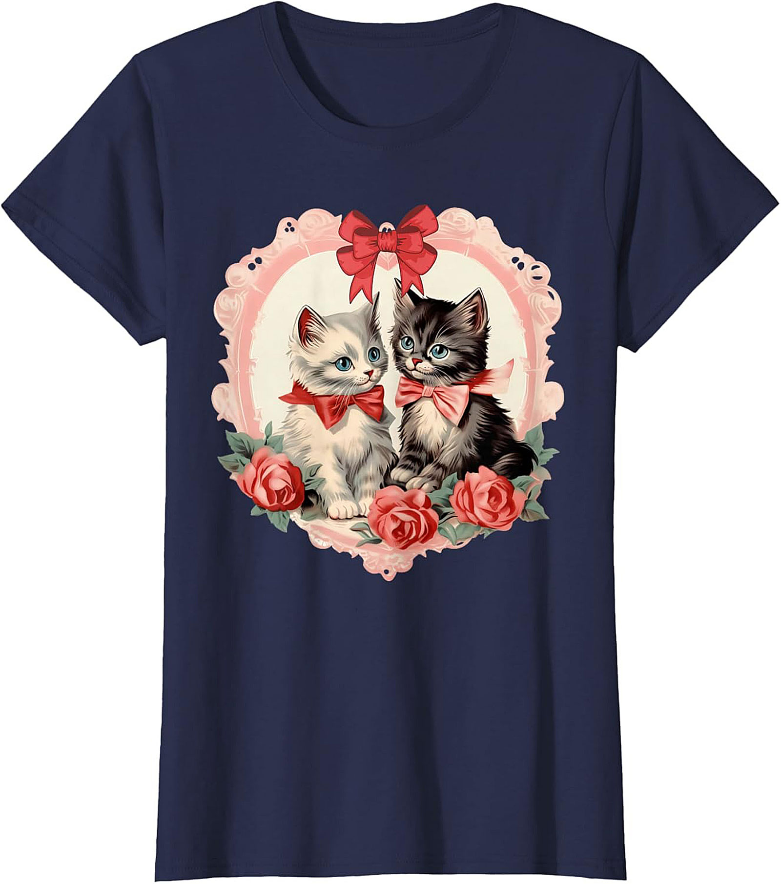 Vintage Kitten Graphic Tee Romantic Cat Lovers Shirt