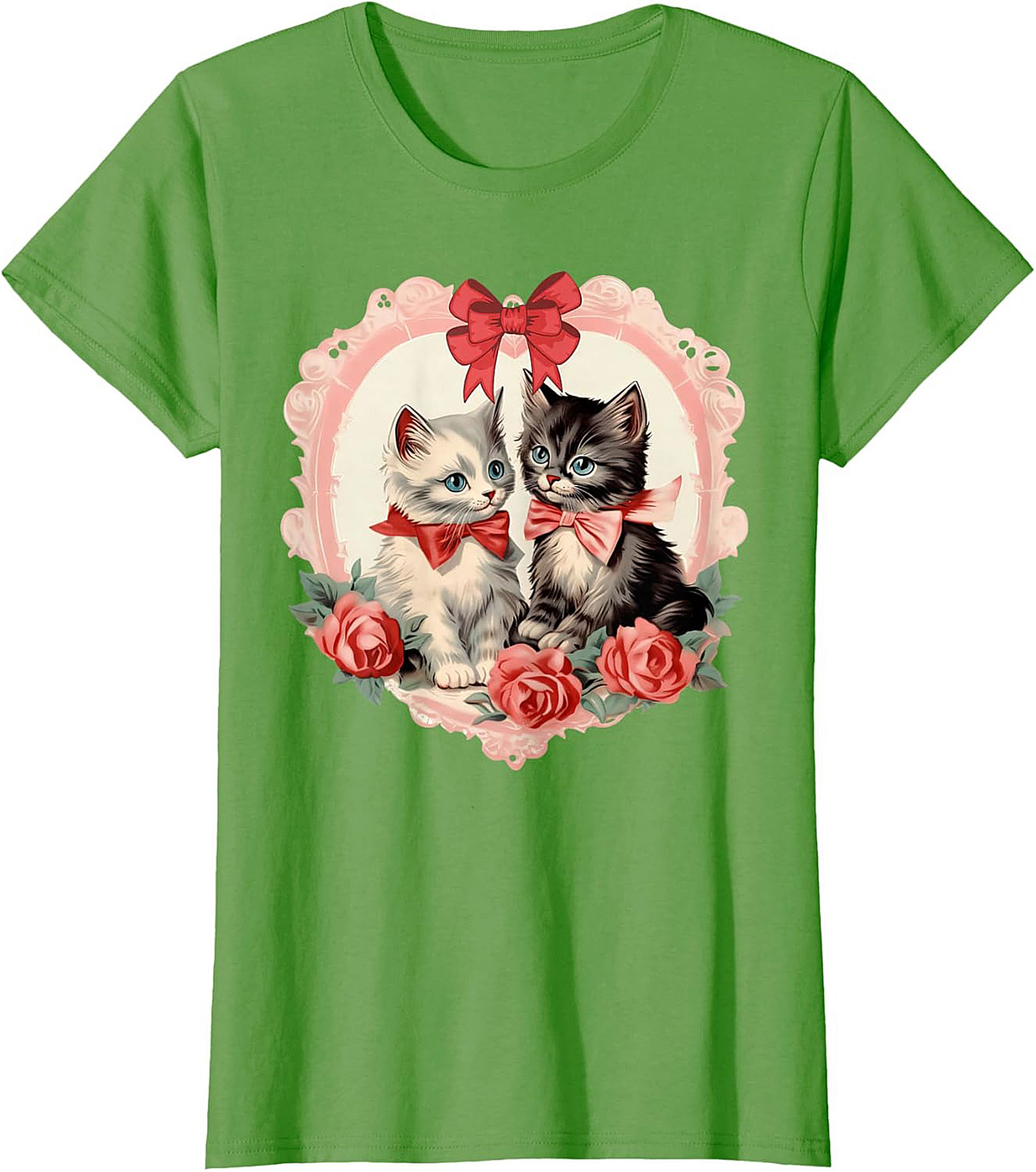 Vintage Kitten Graphic Tee Romantic Cat Lovers Shirt