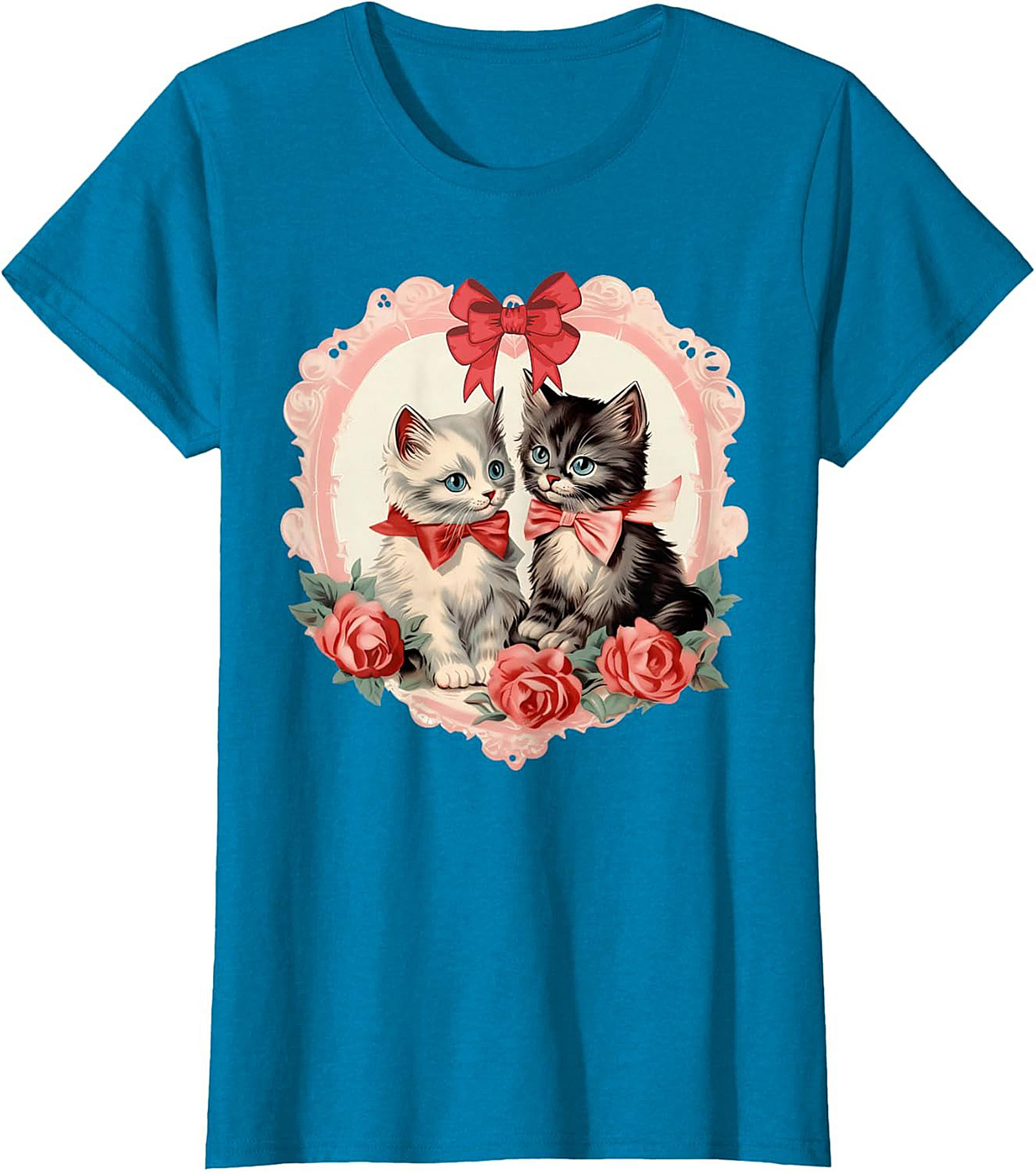 Vintage Kitten Graphic Tee Romantic Cat Lovers Shirt