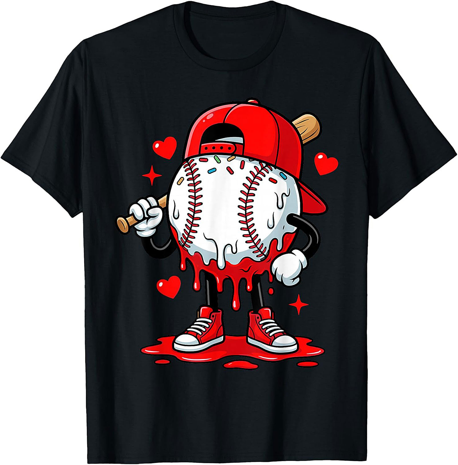 Funny Melting Baseball Graphic Tee Unisex Sports Shirt