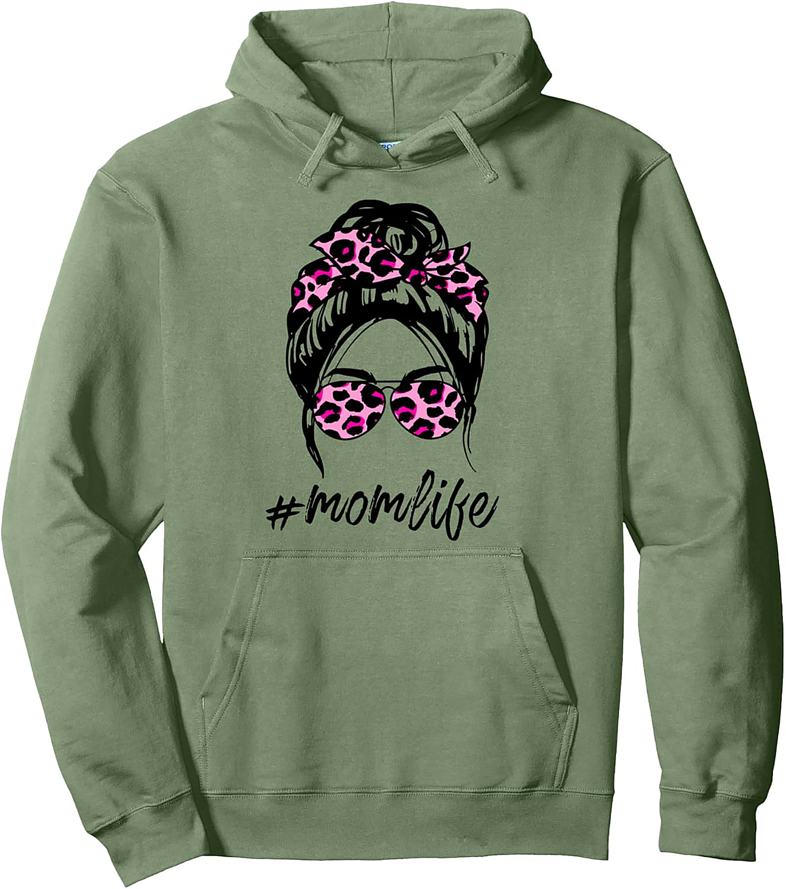 Messy Bun Mom Life Pullover Hoodie Leopard Print Graphic