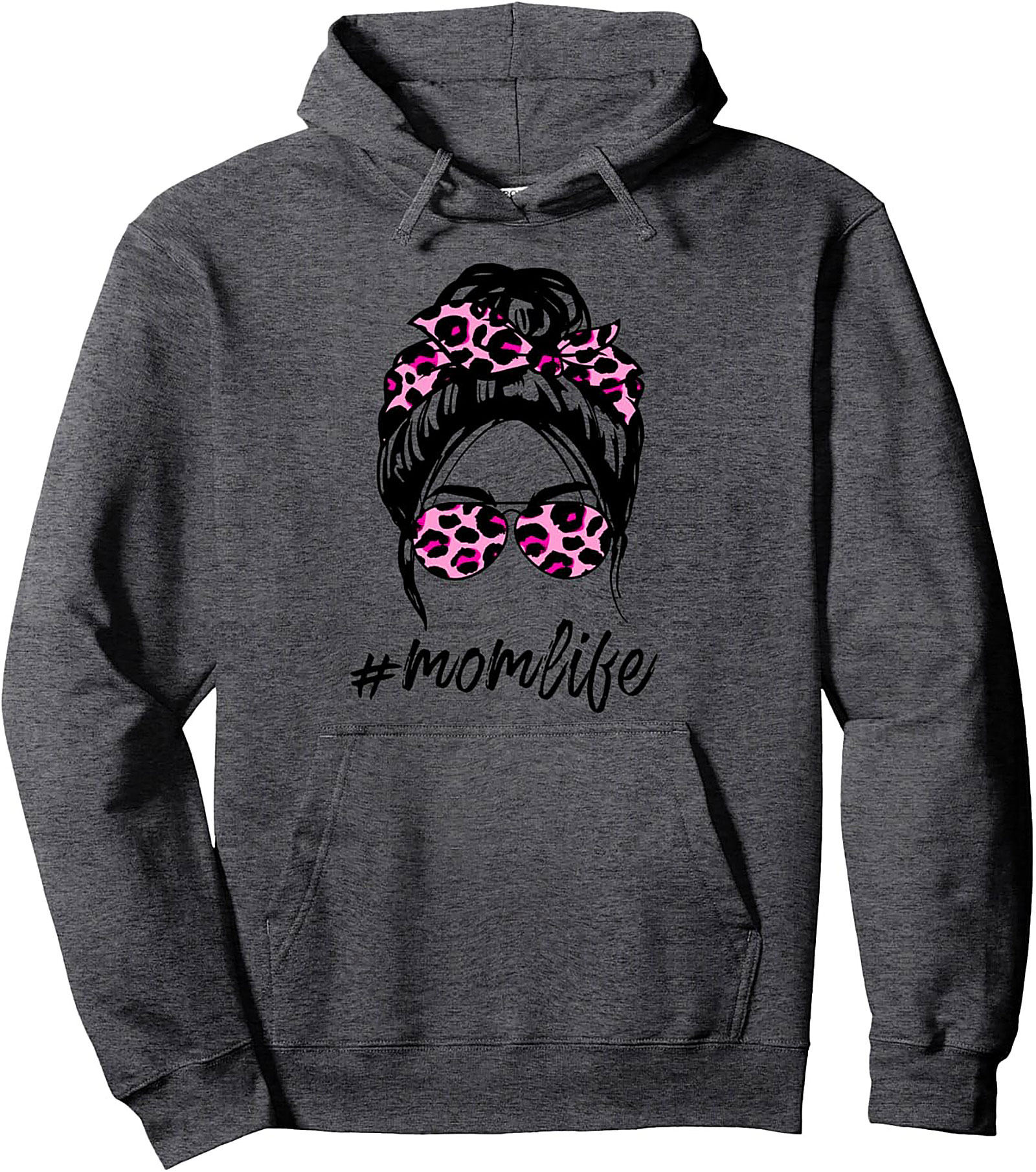 Messy Bun Mom Life Pullover Hoodie Leopard Print Graphic