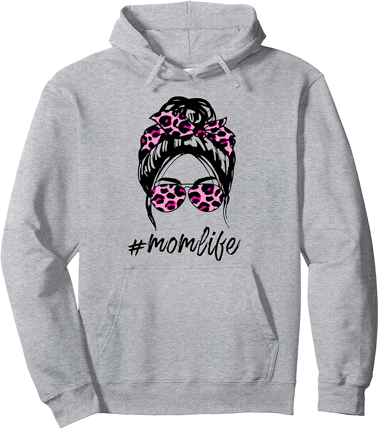 Messy Bun Mom Life Pullover Hoodie Leopard Print Graphic