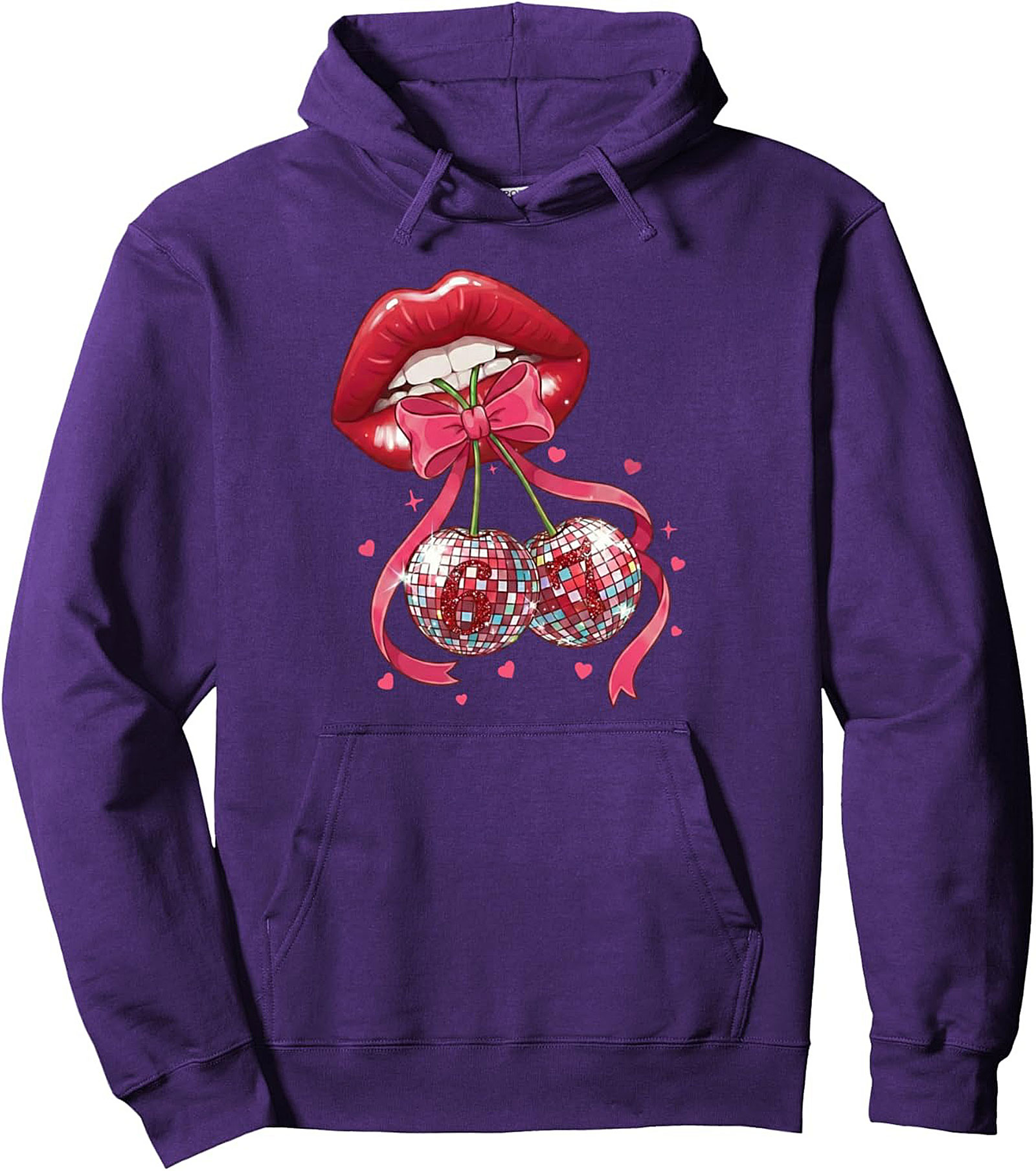 Disco Cherry Lips Graphic Hoodie  Y2K Glam Pullover