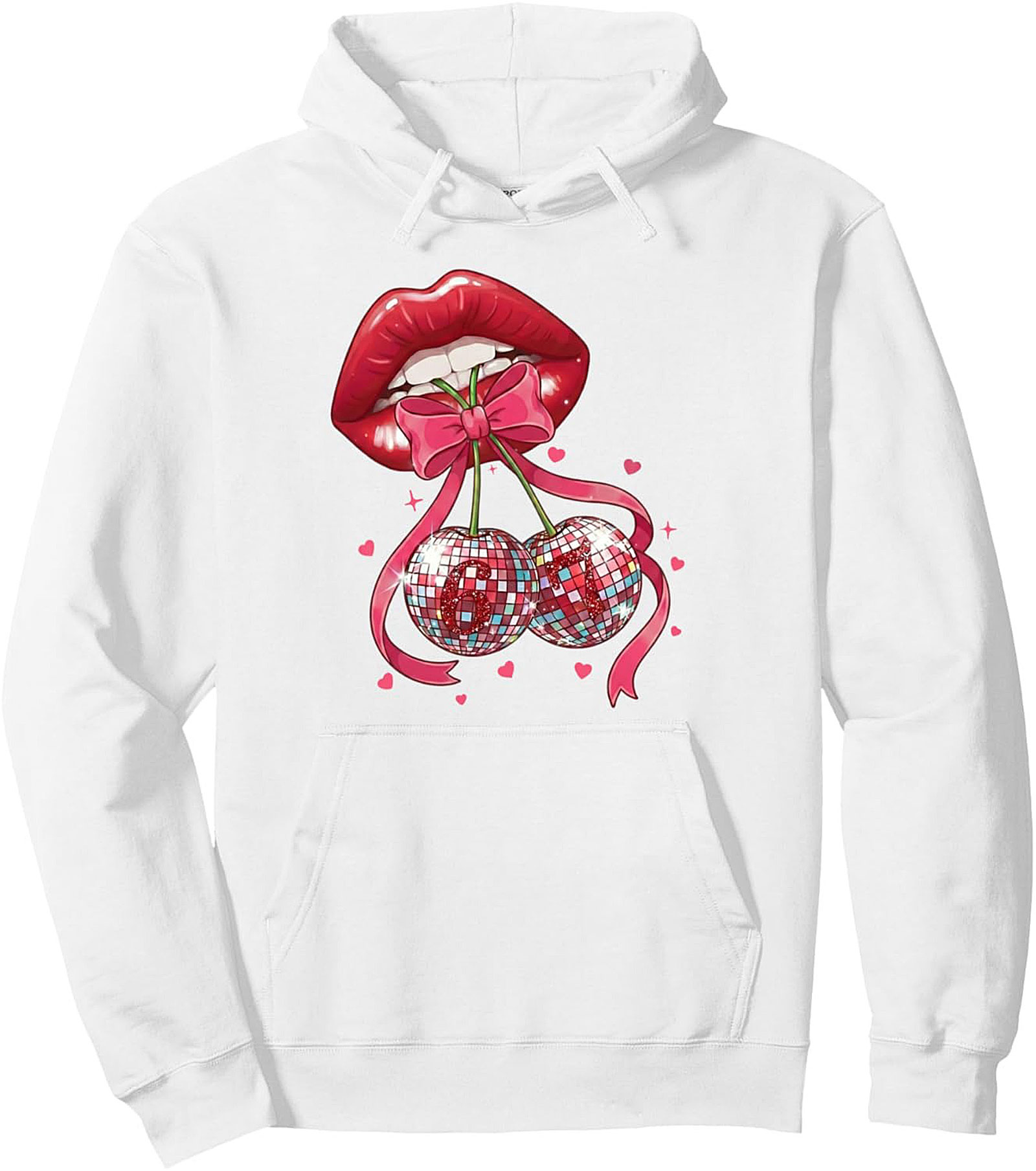 Disco Cherry Lips Graphic Hoodie  Y2K Glam Pullover