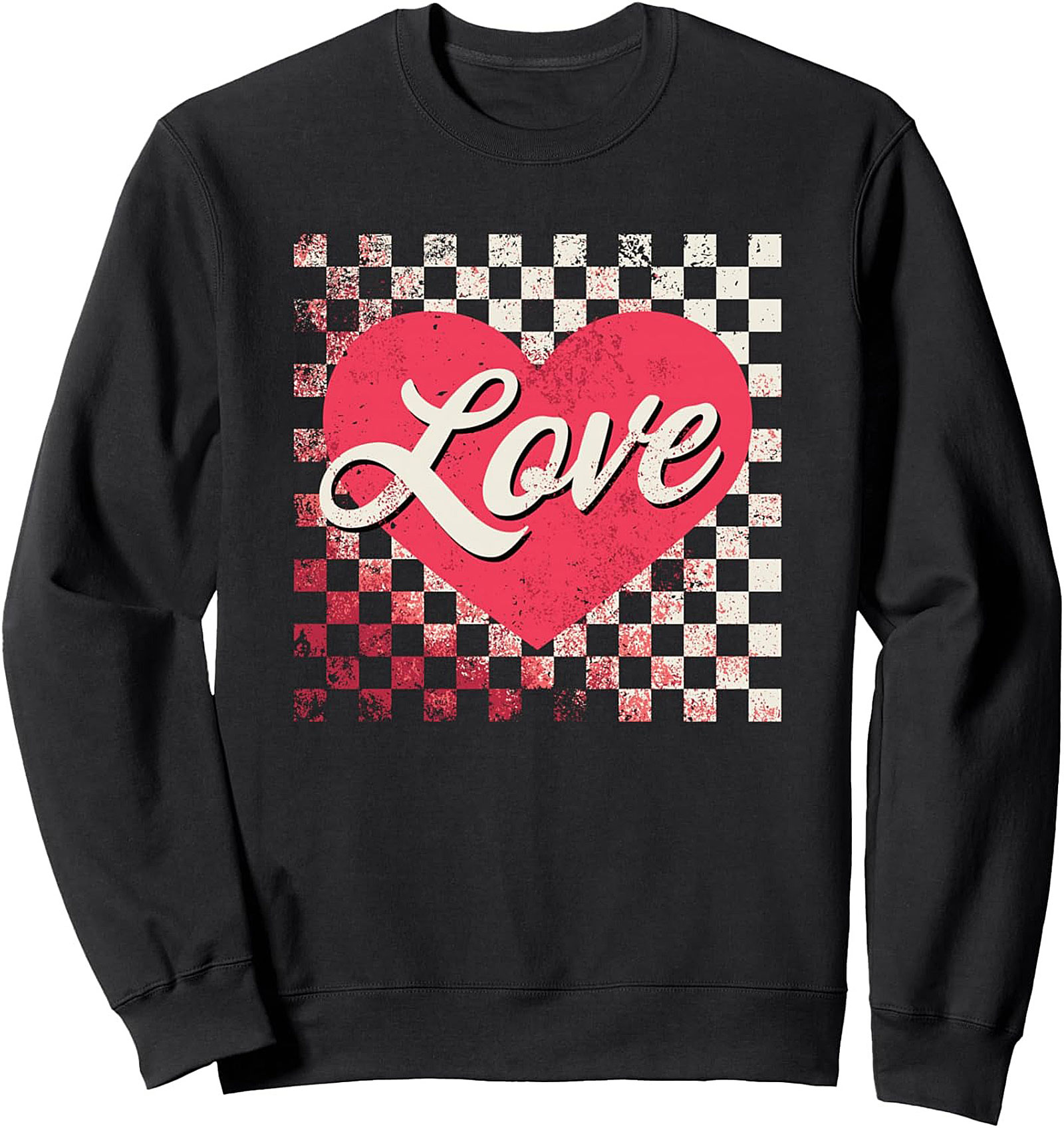 Retro Checkerboard Love Crewneck Sweatshirt