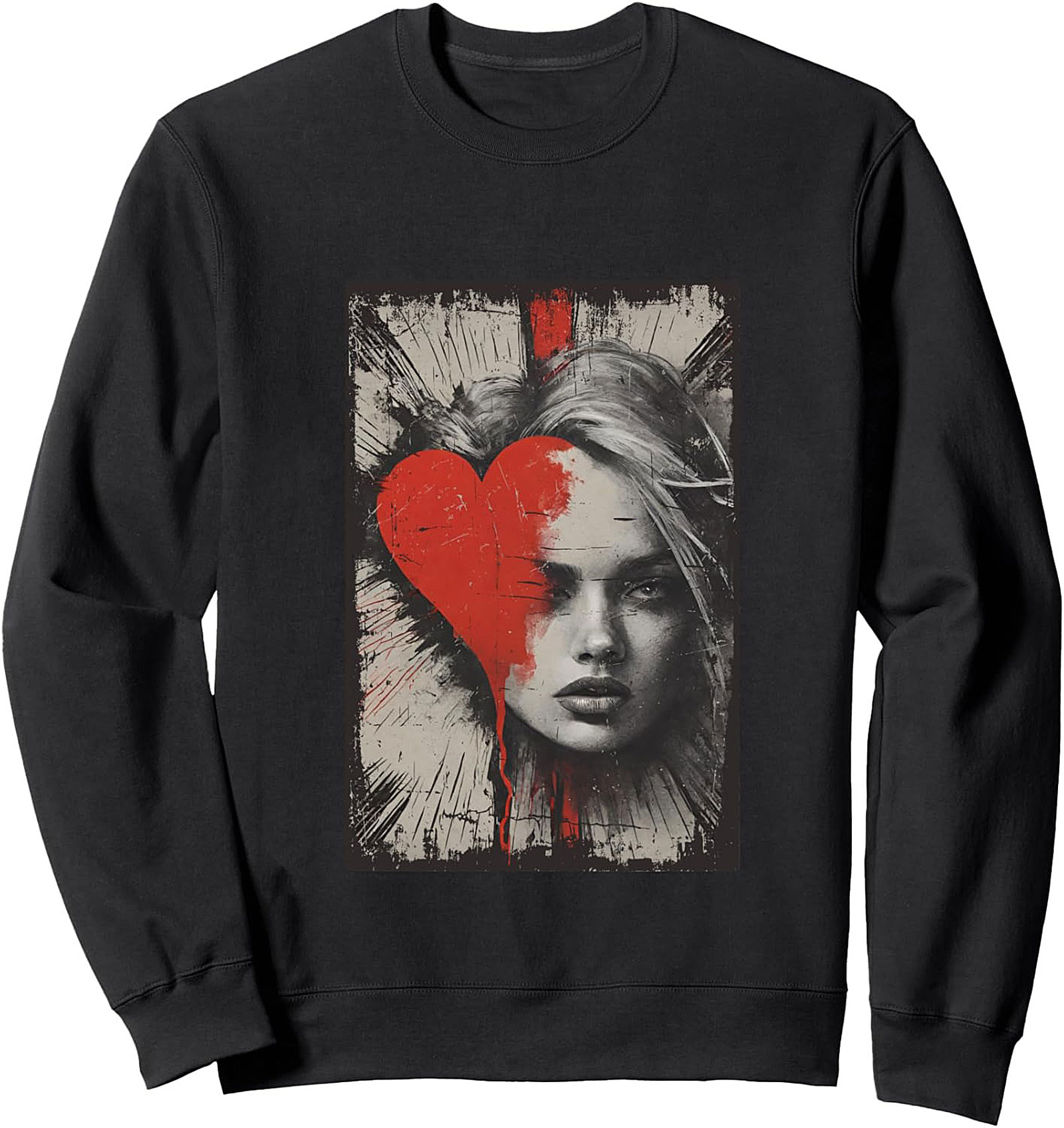 Edgy Heart Graphic Crewneck Sweatshirt Dark Art Pullover