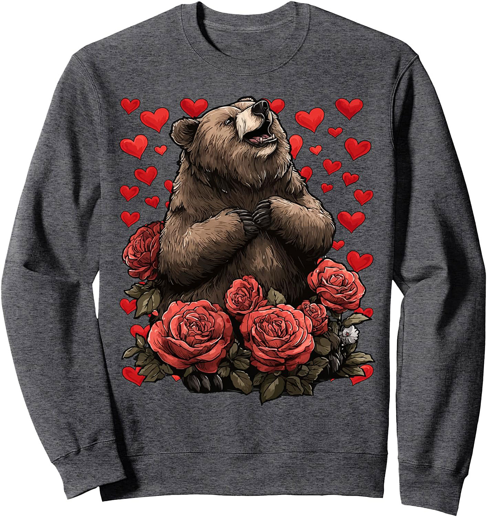 Romantic Bear Graphic Crewneck Sweatshirt Cozy Pullover