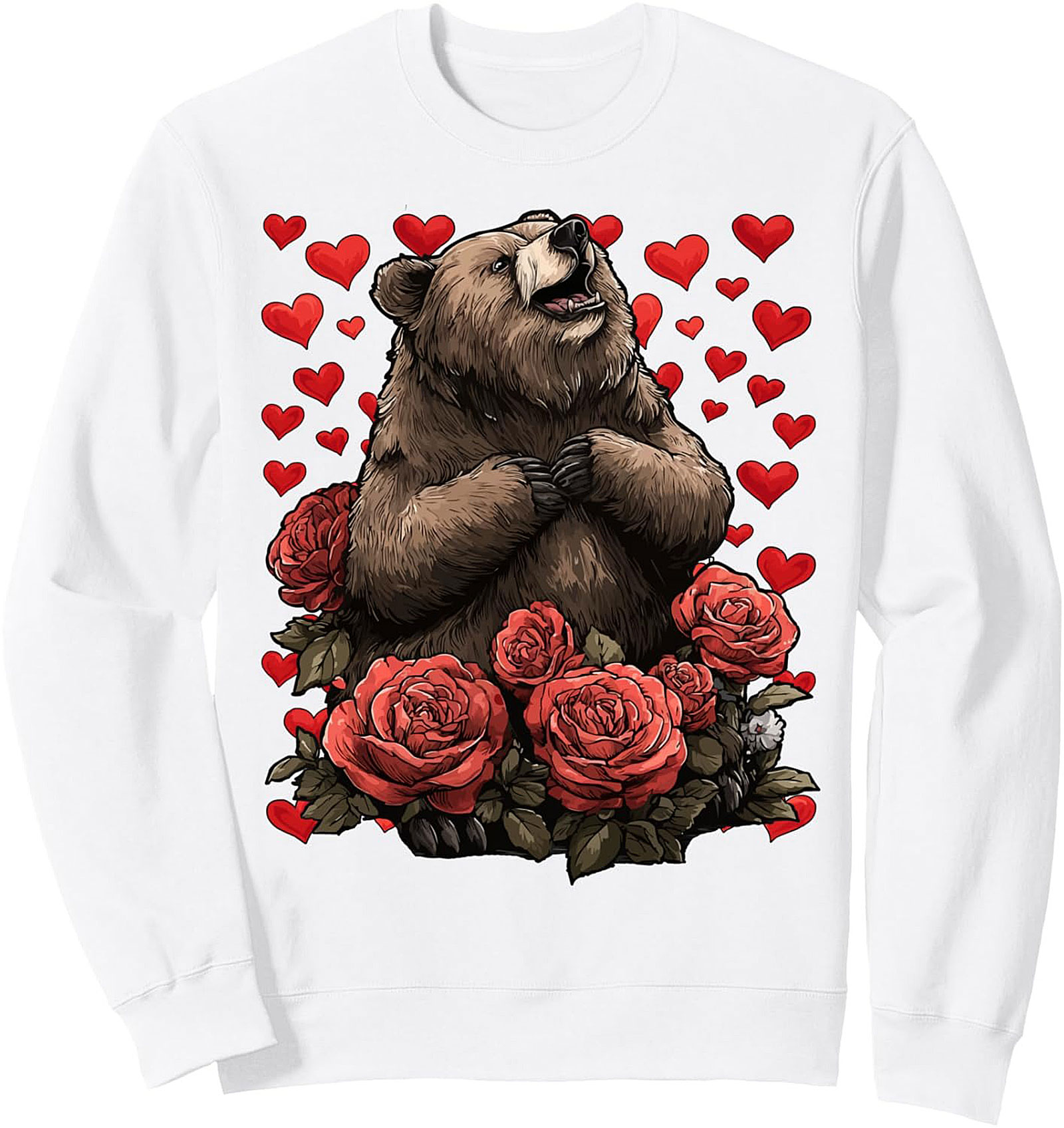 Romantic Bear Graphic Crewneck Sweatshirt Cozy Pullover