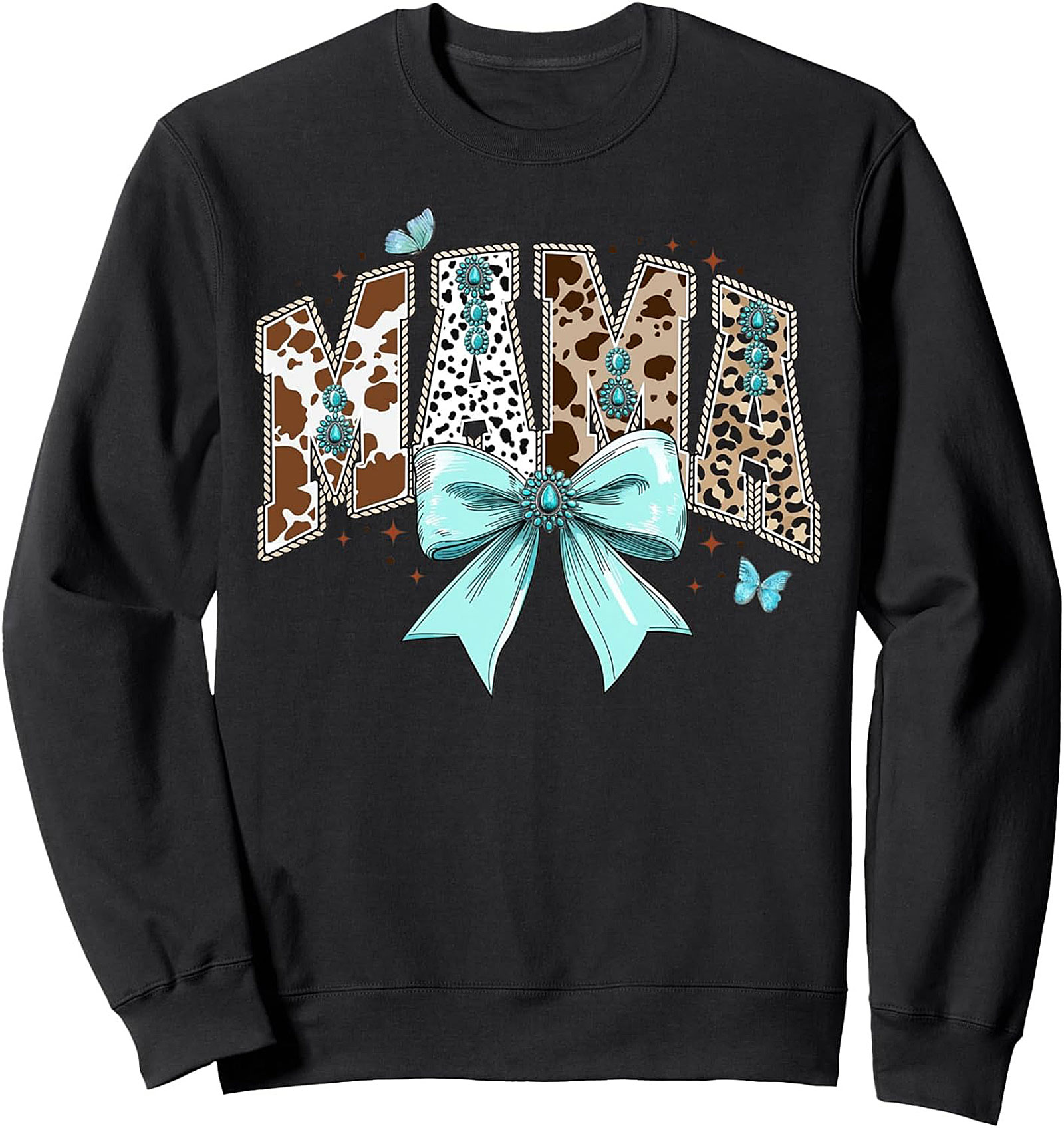 Western Mama Crewneck Sweatshirt Turquoise Cowhide Pullover