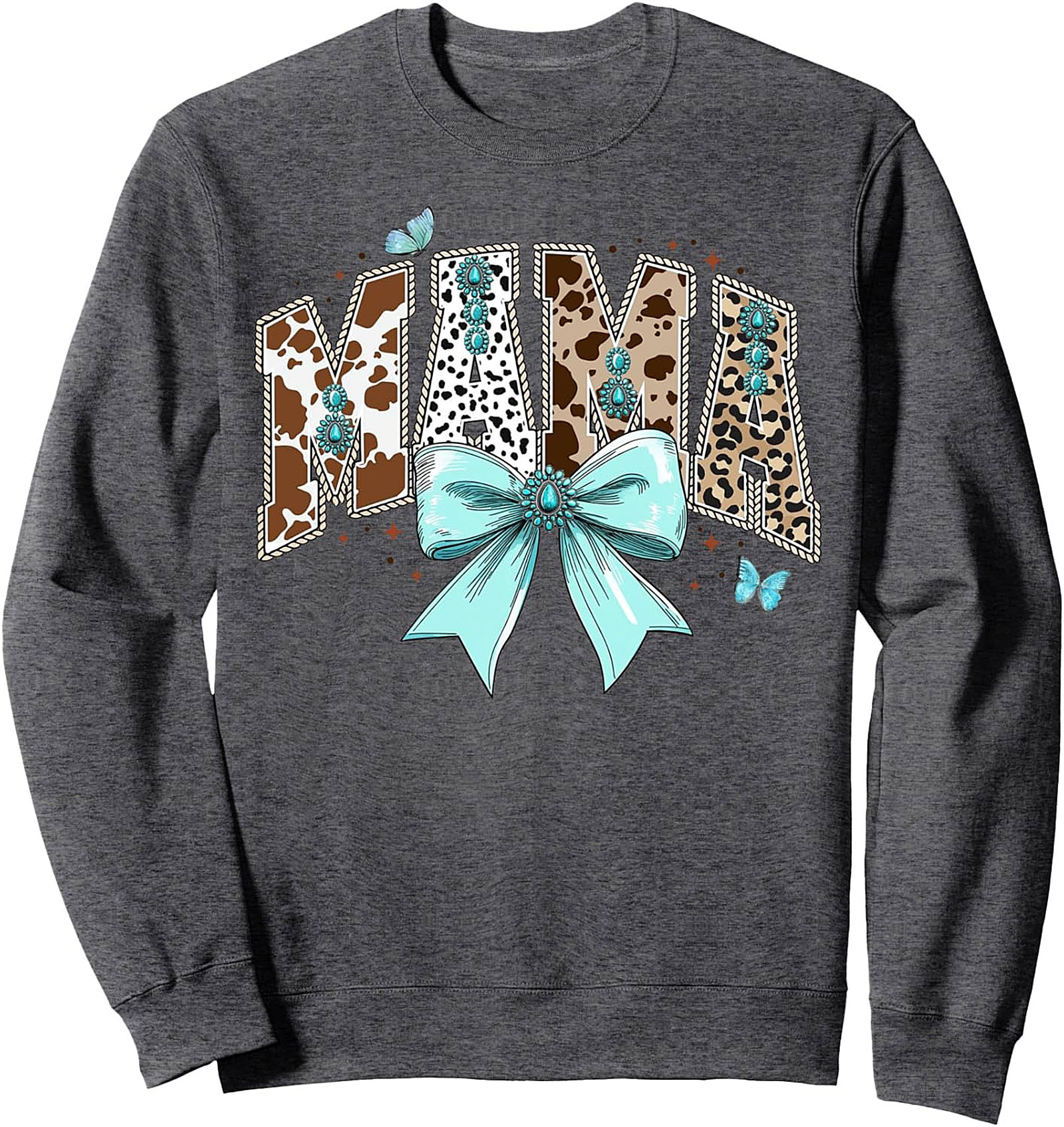 Western Mama Crewneck Sweatshirt Turquoise Cowhide Pullover