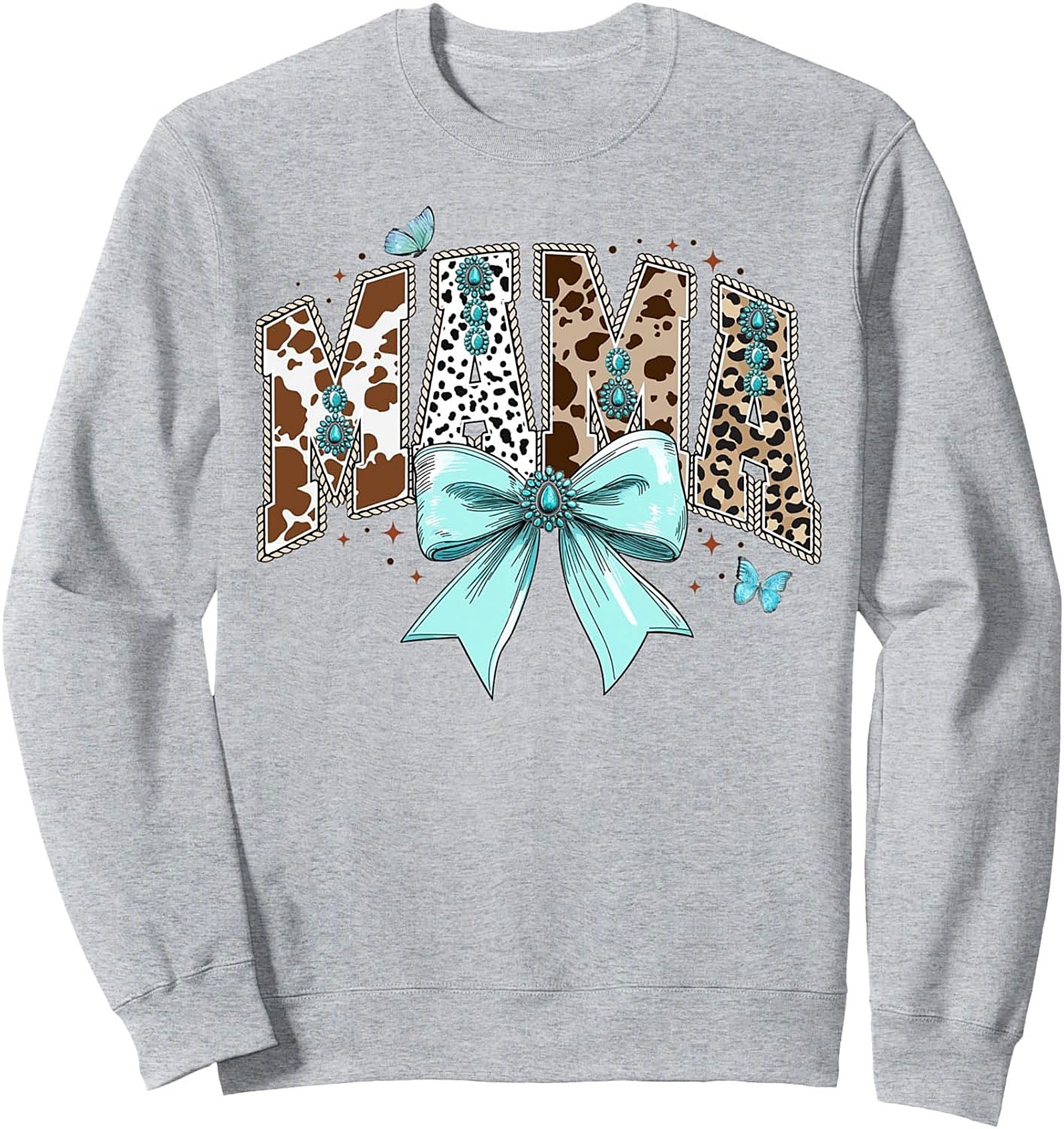 Western Mama Crewneck Sweatshirt Turquoise Cowhide Pullover