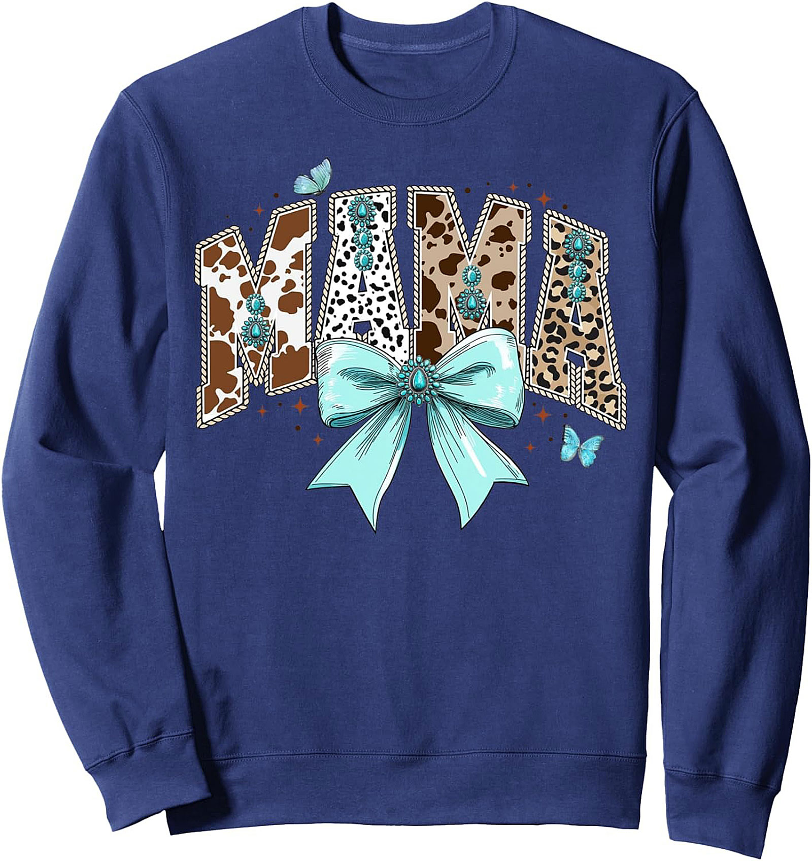 Western Mama Crewneck Sweatshirt Turquoise Cowhide Pullover