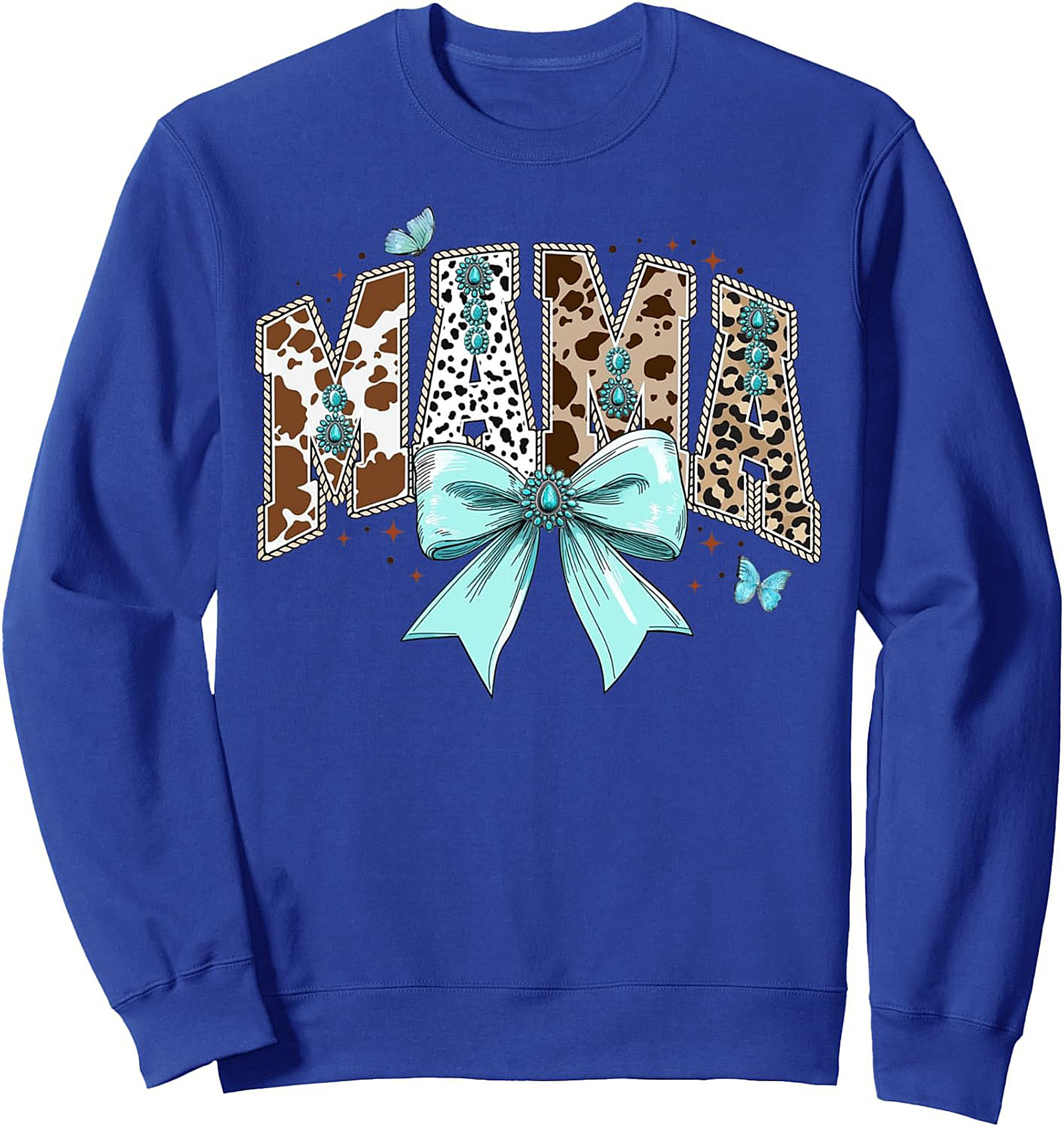 Western Mama Crewneck Sweatshirt Turquoise Cowhide Pullover