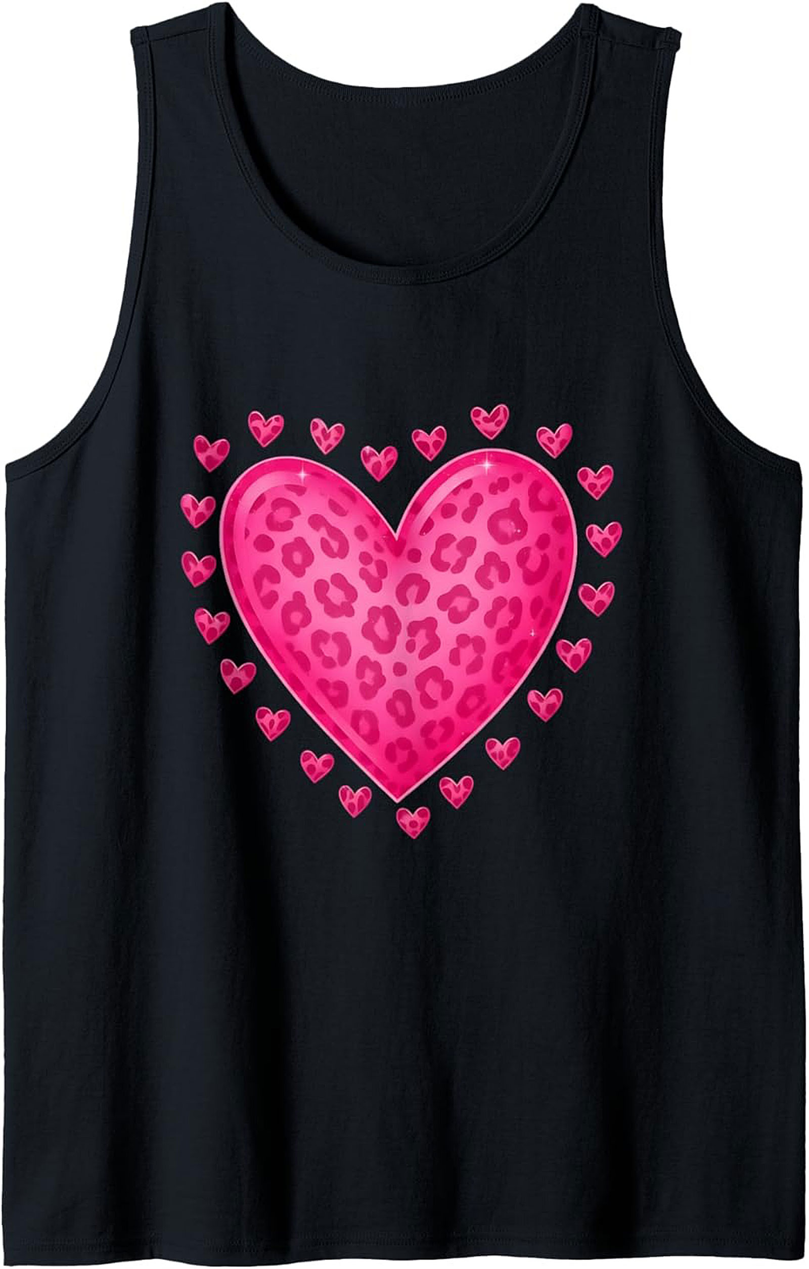 Pink Leopard Heart Graphic Tank Top Summer Sleeveless Shirt