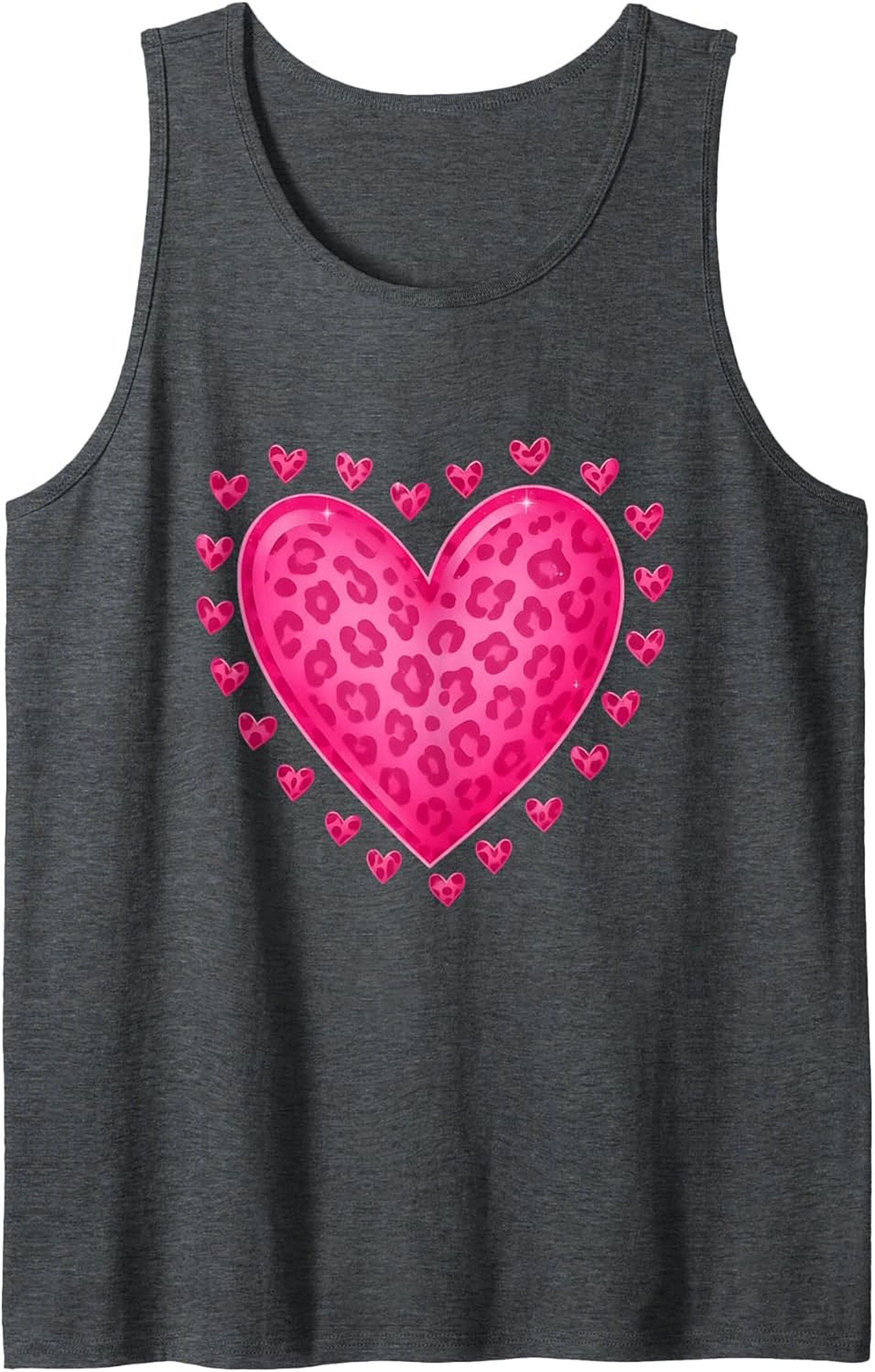 Pink Leopard Heart Graphic Tank Top Summer Sleeveless Shirt