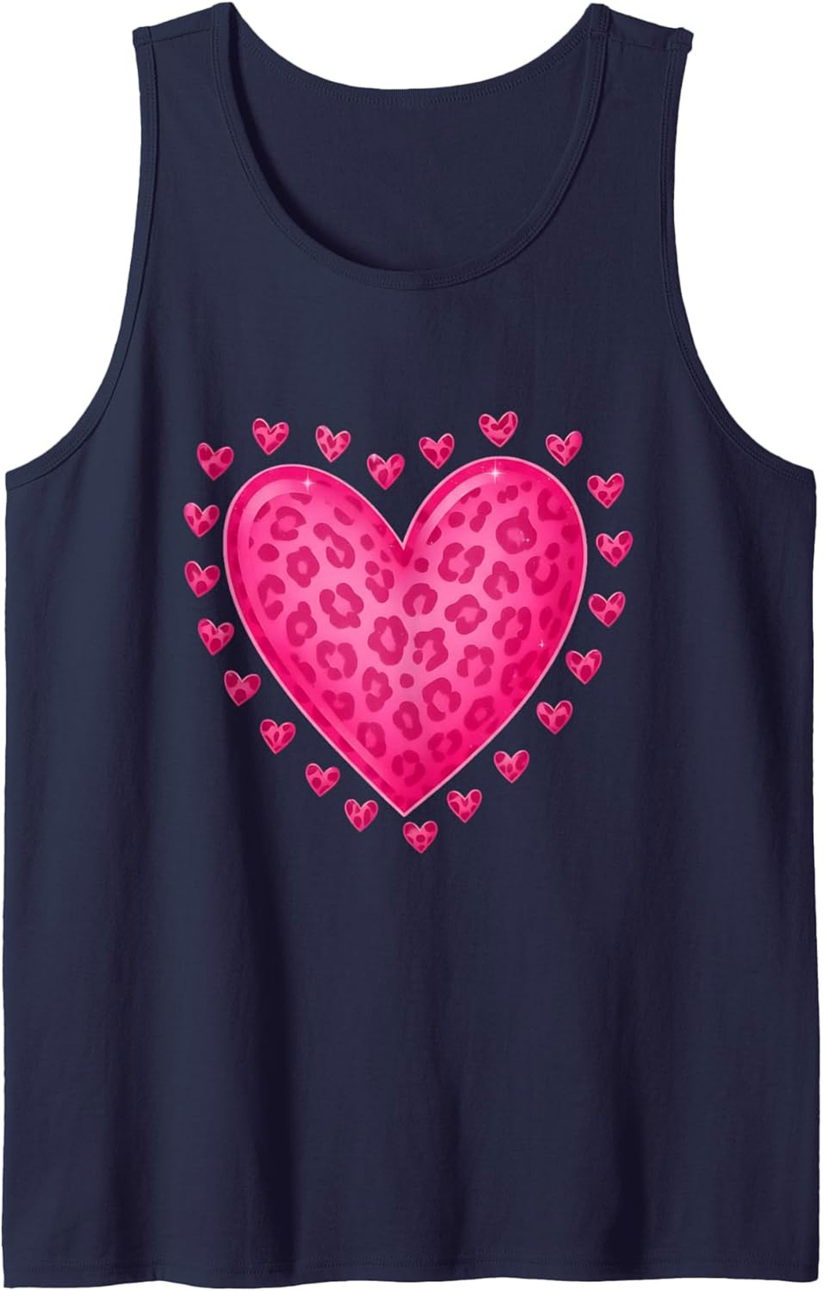 Pink Leopard Heart Graphic Tank Top Summer Sleeveless Shirt