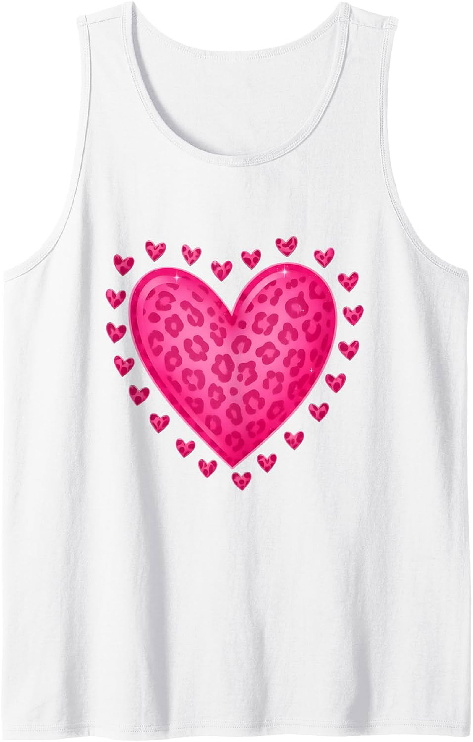 Pink Leopard Heart Graphic Tank Top Summer Sleeveless Shirt