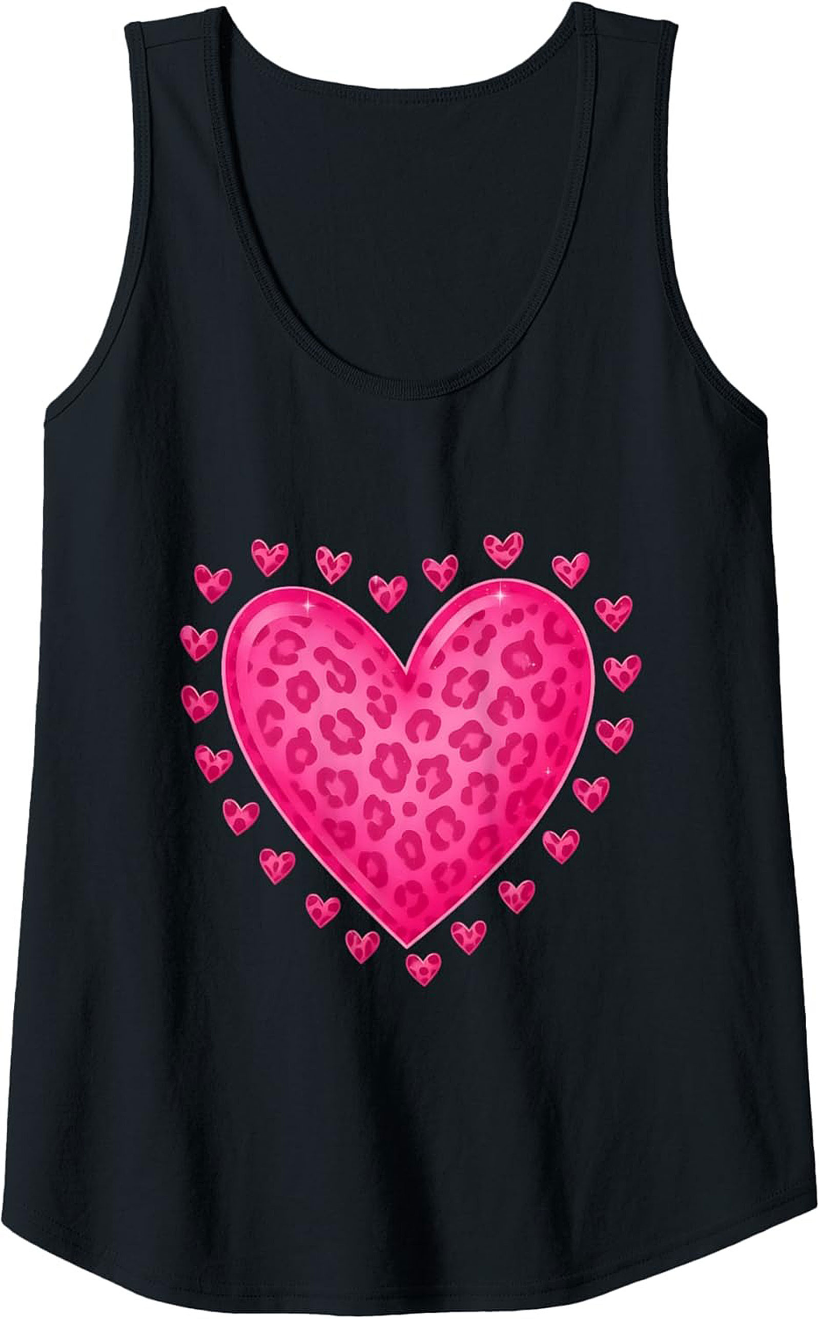 Pink Leopard Heart Graphic Tank Top Summer Sleeveless Shirt