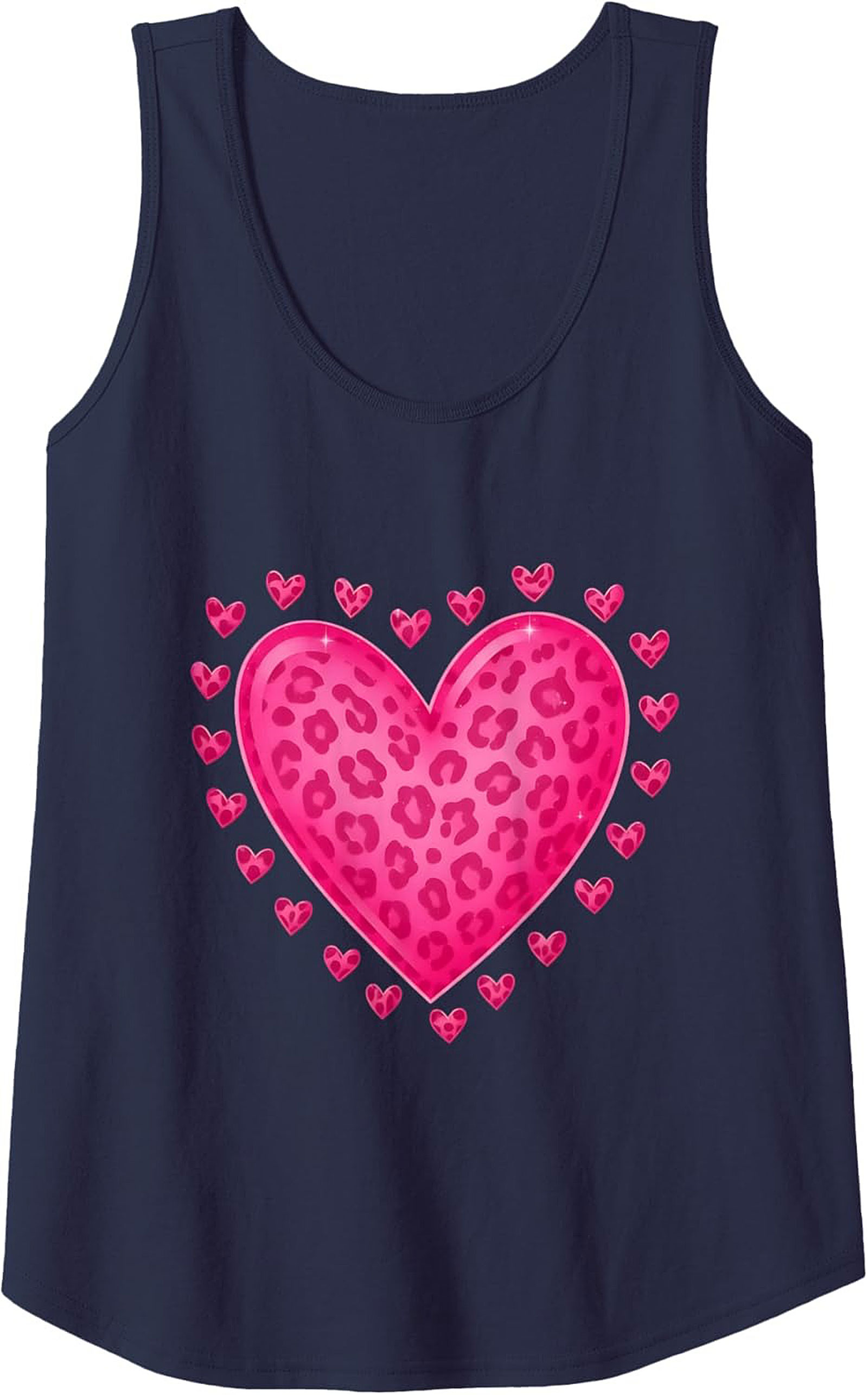 Pink Leopard Heart Graphic Tank Top Summer Sleeveless Shirt