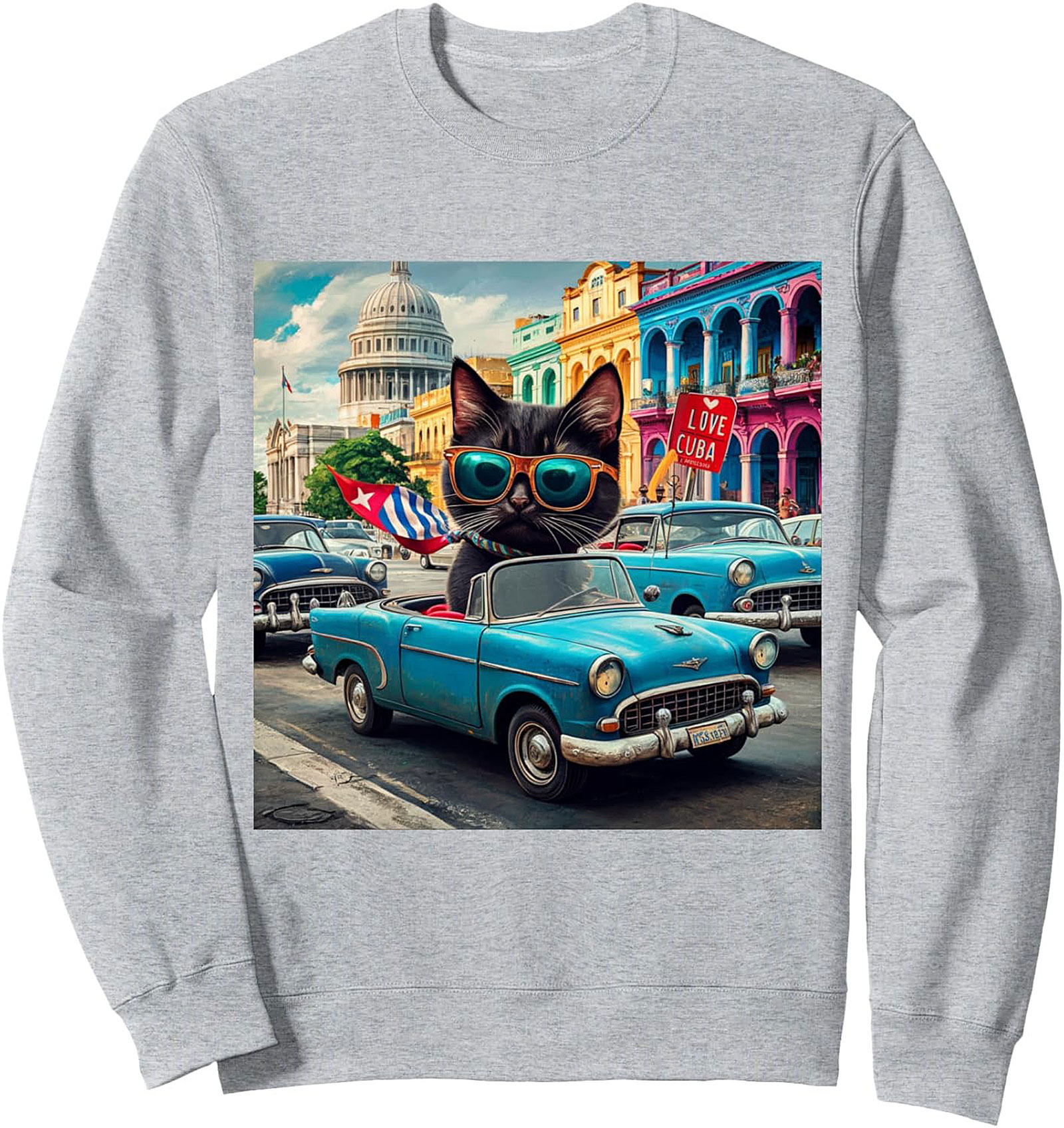 Havana Cat Vintage Car Graphic Sweatshirt Cuba Vibe