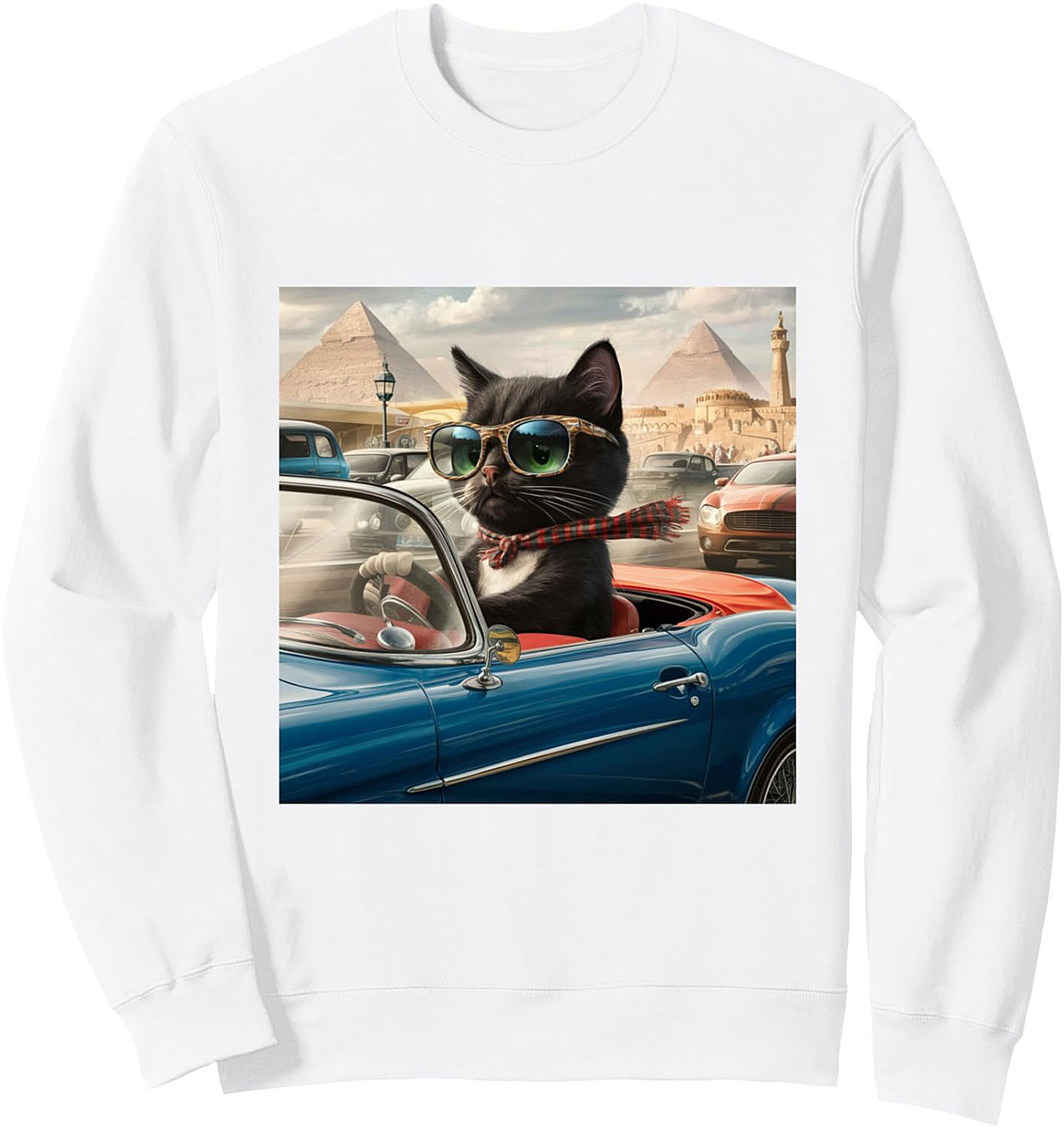 Cool Cat Driver Graphic Sweatshirt Unisex Crewneck Gift