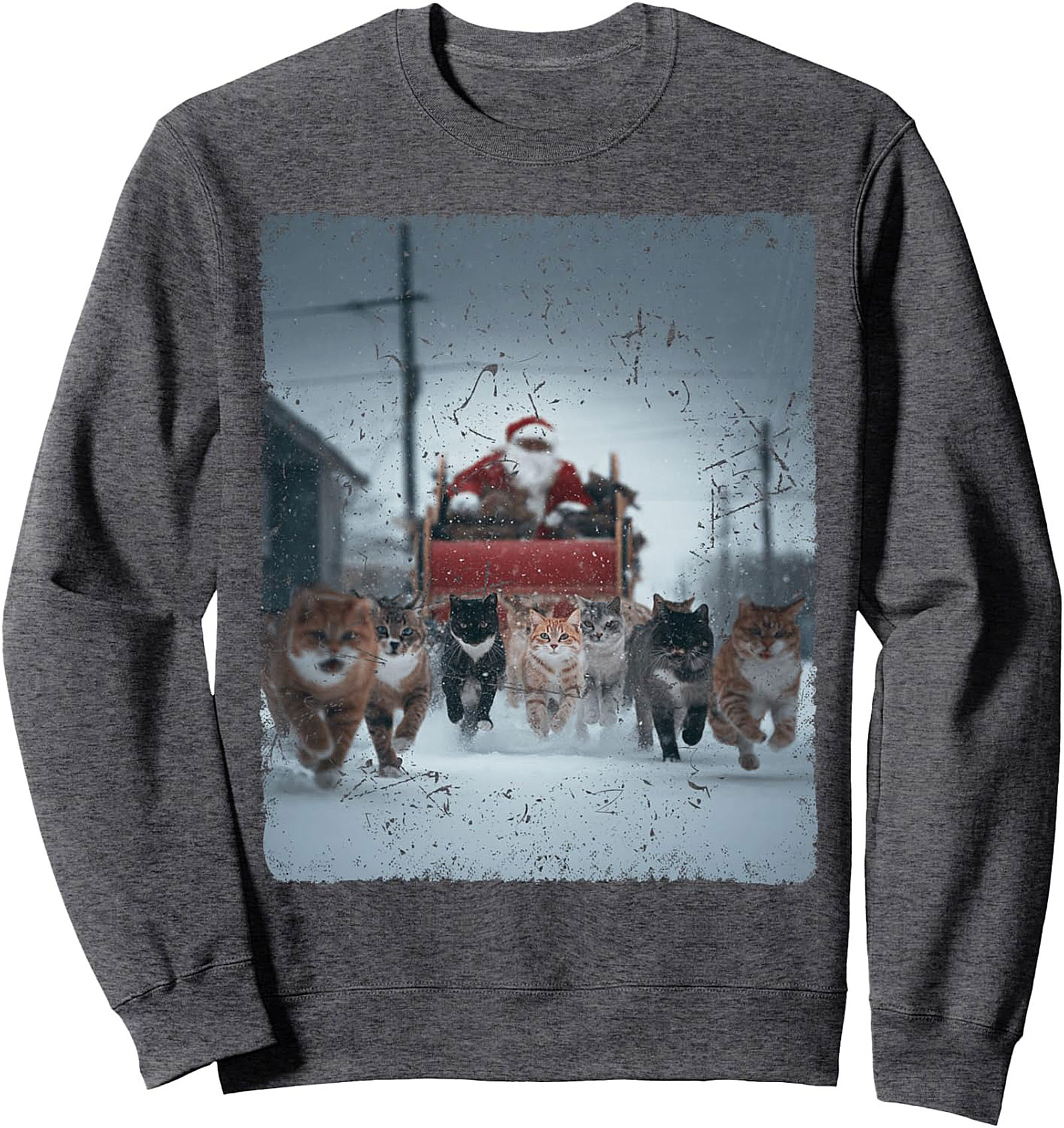 Cat Sleigh Graphic Sweatshirt Funny Holiday Crewneck